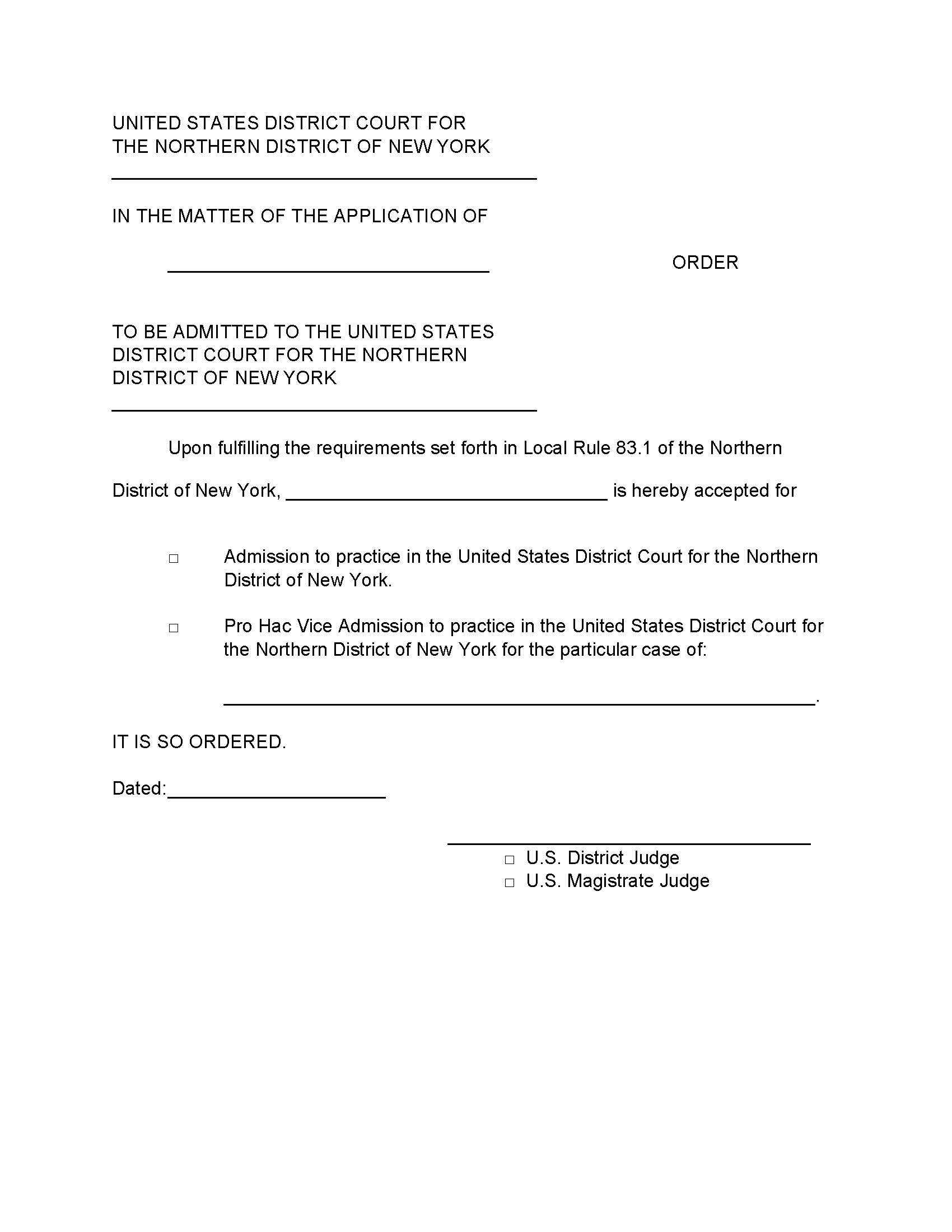 Order (In The Matter Of The Application To Be Admitted) | Pdf Fpdf Docx | New York