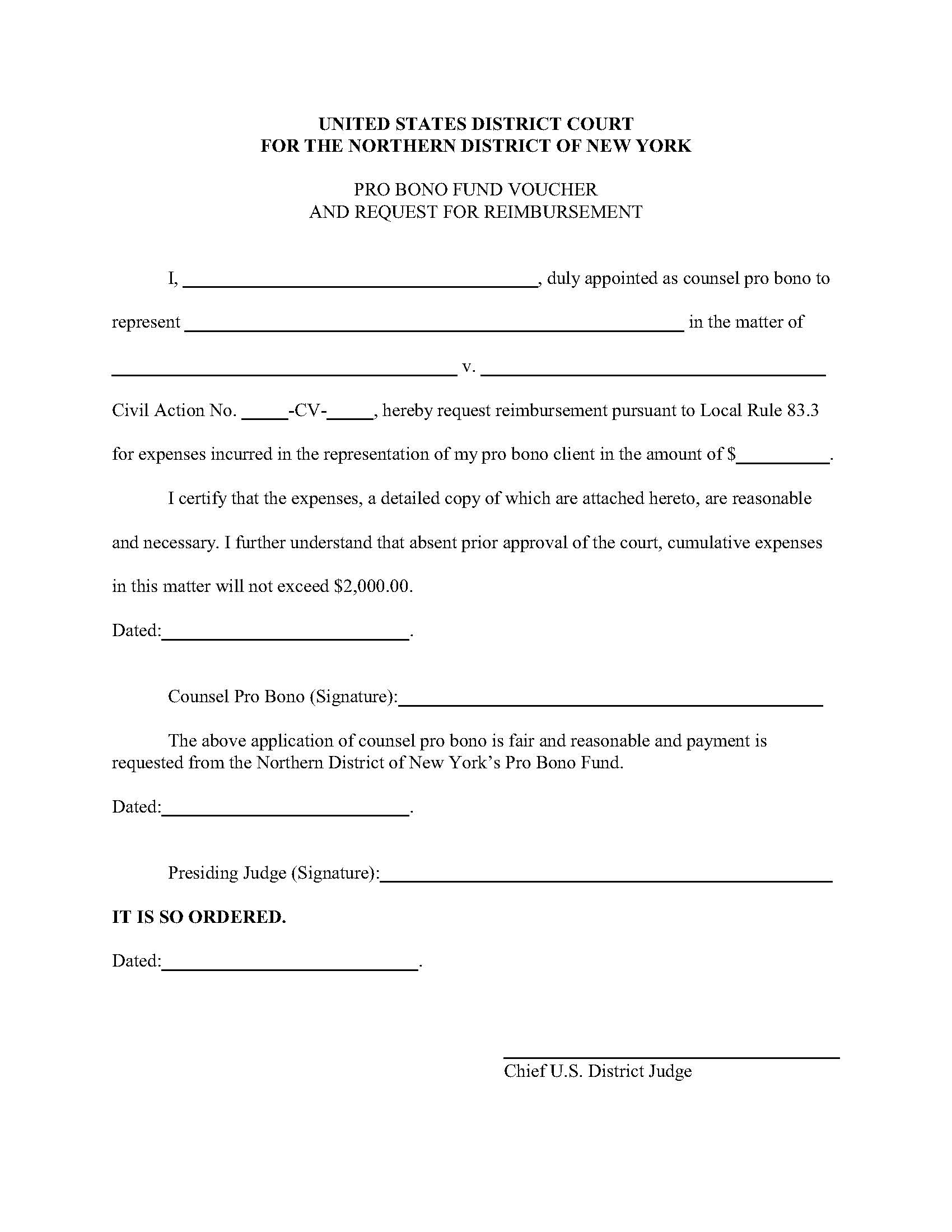 Pro Bono Fund Voucher And Request For Reimbursement (Packet) | Pdf Fpdf Doc Docx | New York