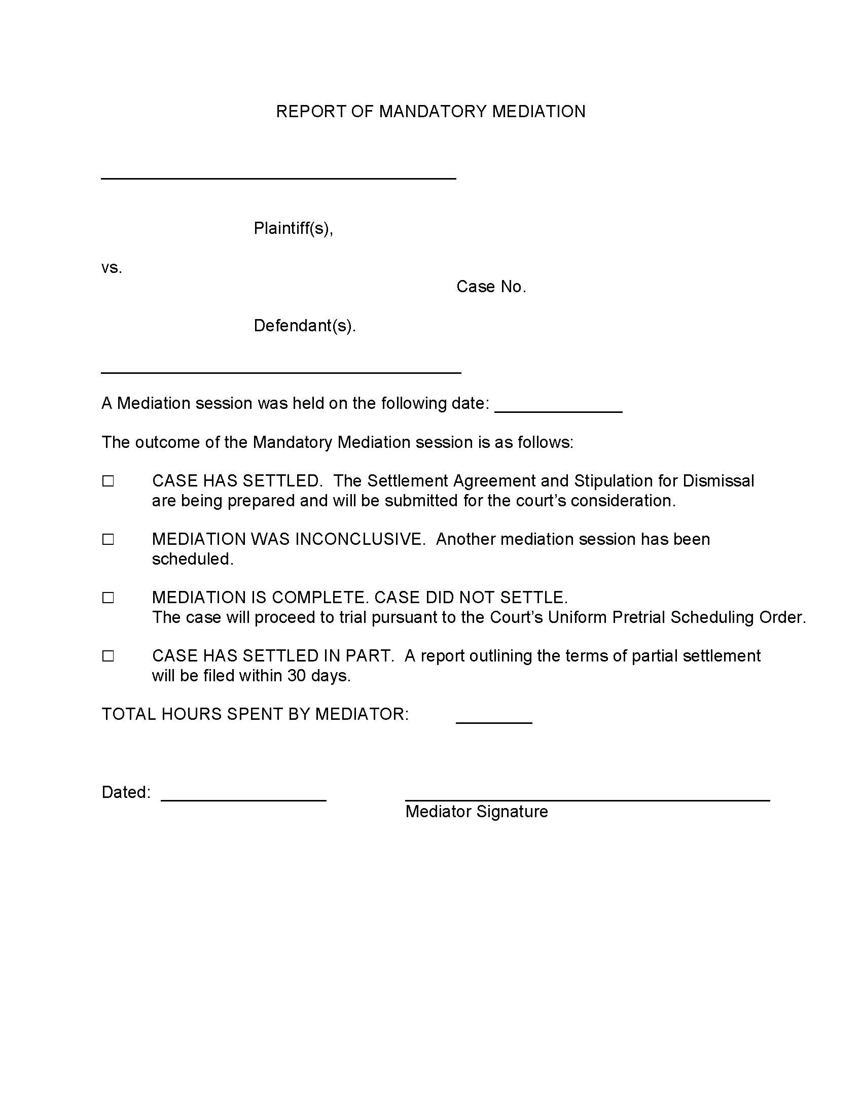 Report Of Mandatory Mediation | Pdf Fpdf Doc Docx | New York