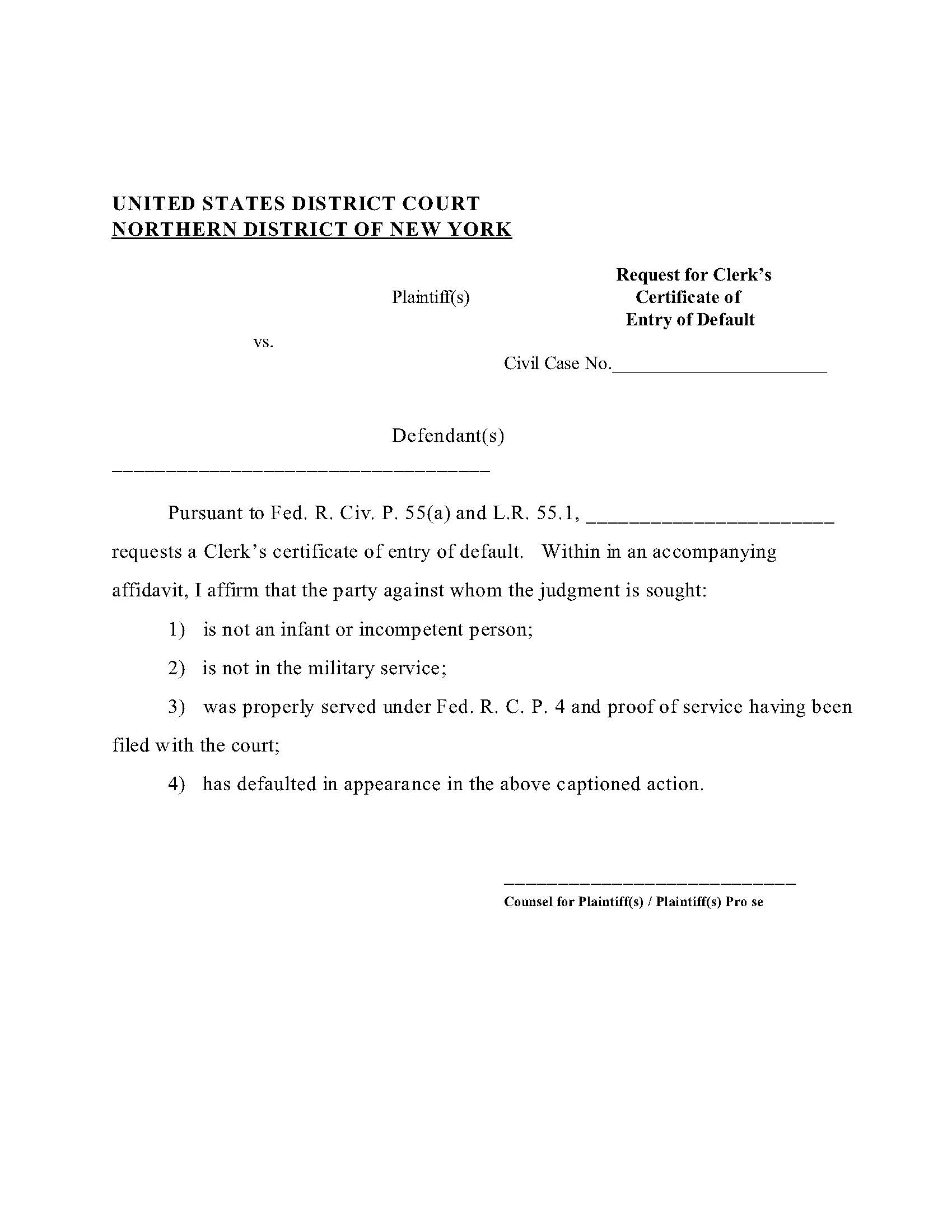 Request For Clerks Entry Of Default | Pdf Fpdf Docx | New York