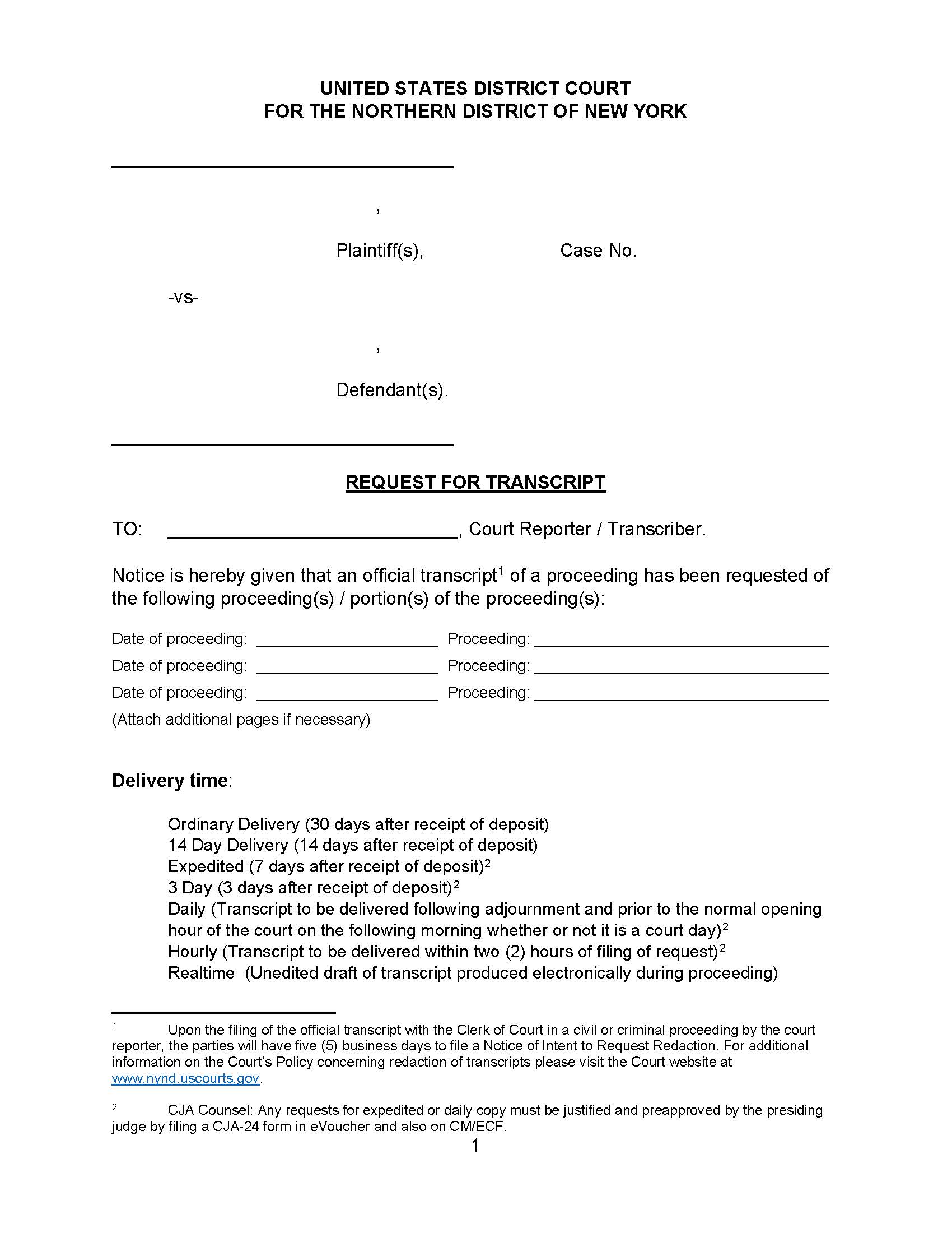Request For Transcript {NDNY RFT} | Pdf Fpdf Doc Docx | New York