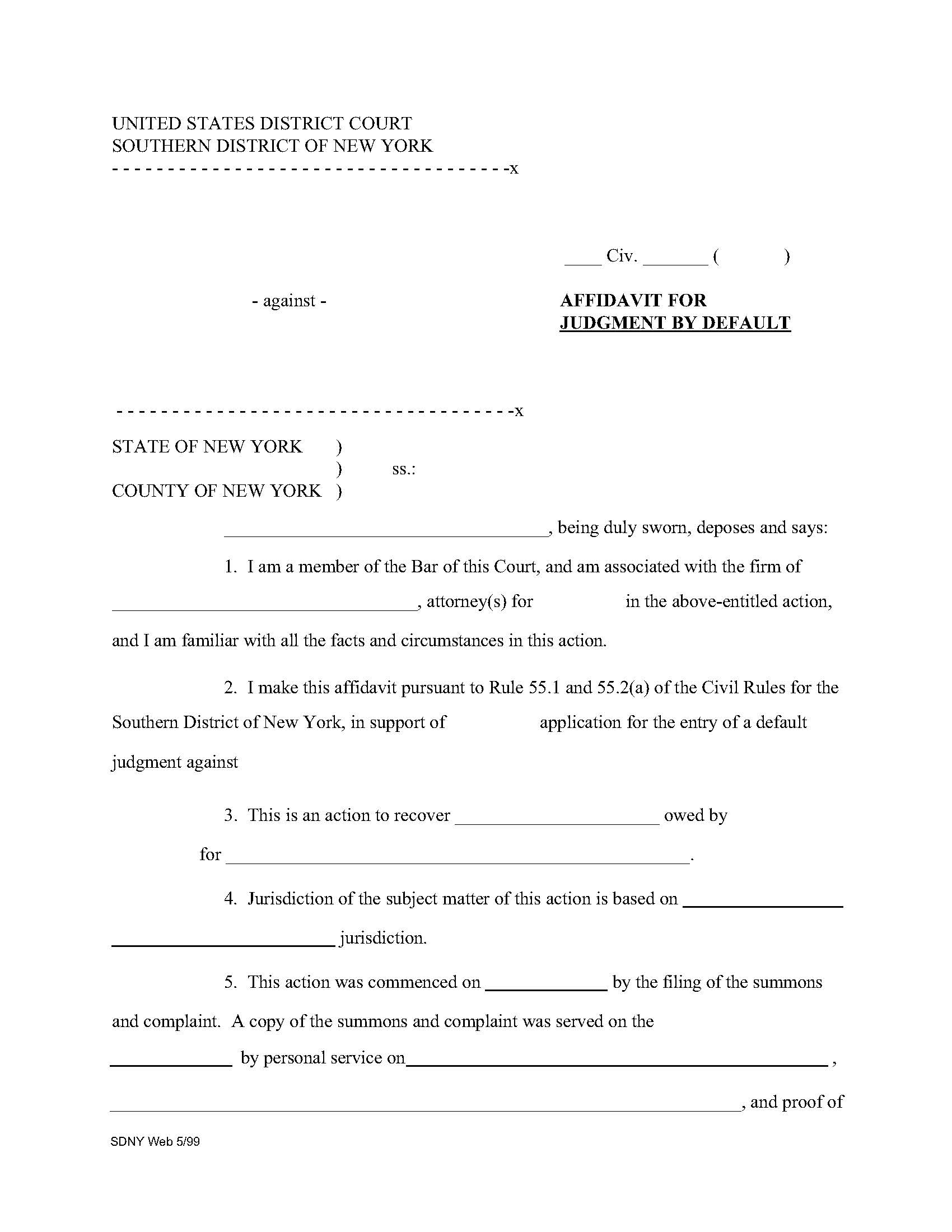 Affidavit For Judgment By Default (Sample And Form) | Pdf Fpdf Doc Docx | New York