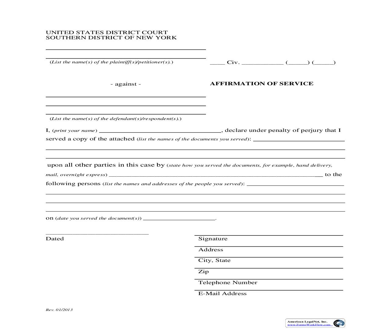 Affirmation Of Service | Pdf Fpdf Doc Docx | New York