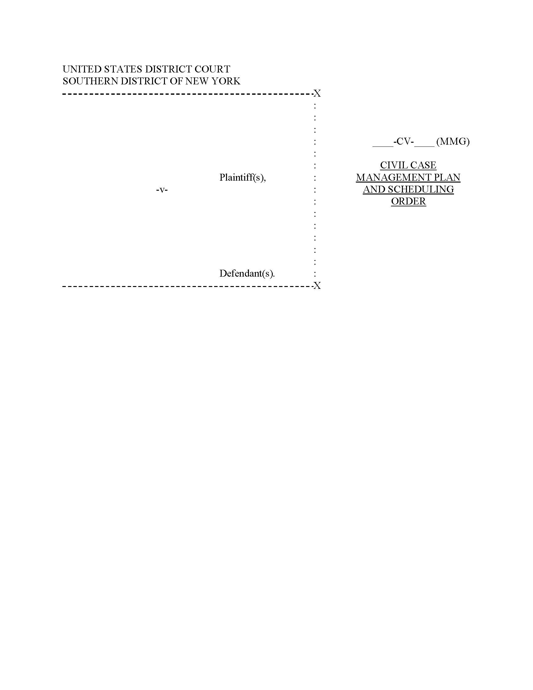 Civil Case Management Plan And Scheduling Order (Judge Garnett) | Pdf Fpdf Docx | New York