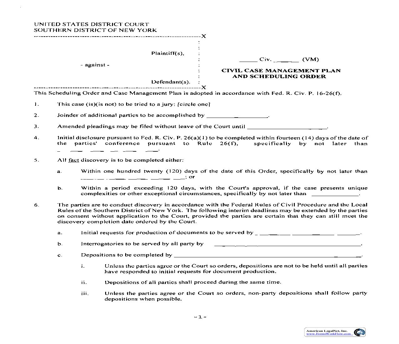 Civil Case Management Plan And Scheduling Order (Judge Marrero) | Pdf Fpdf Doc Docx | New York