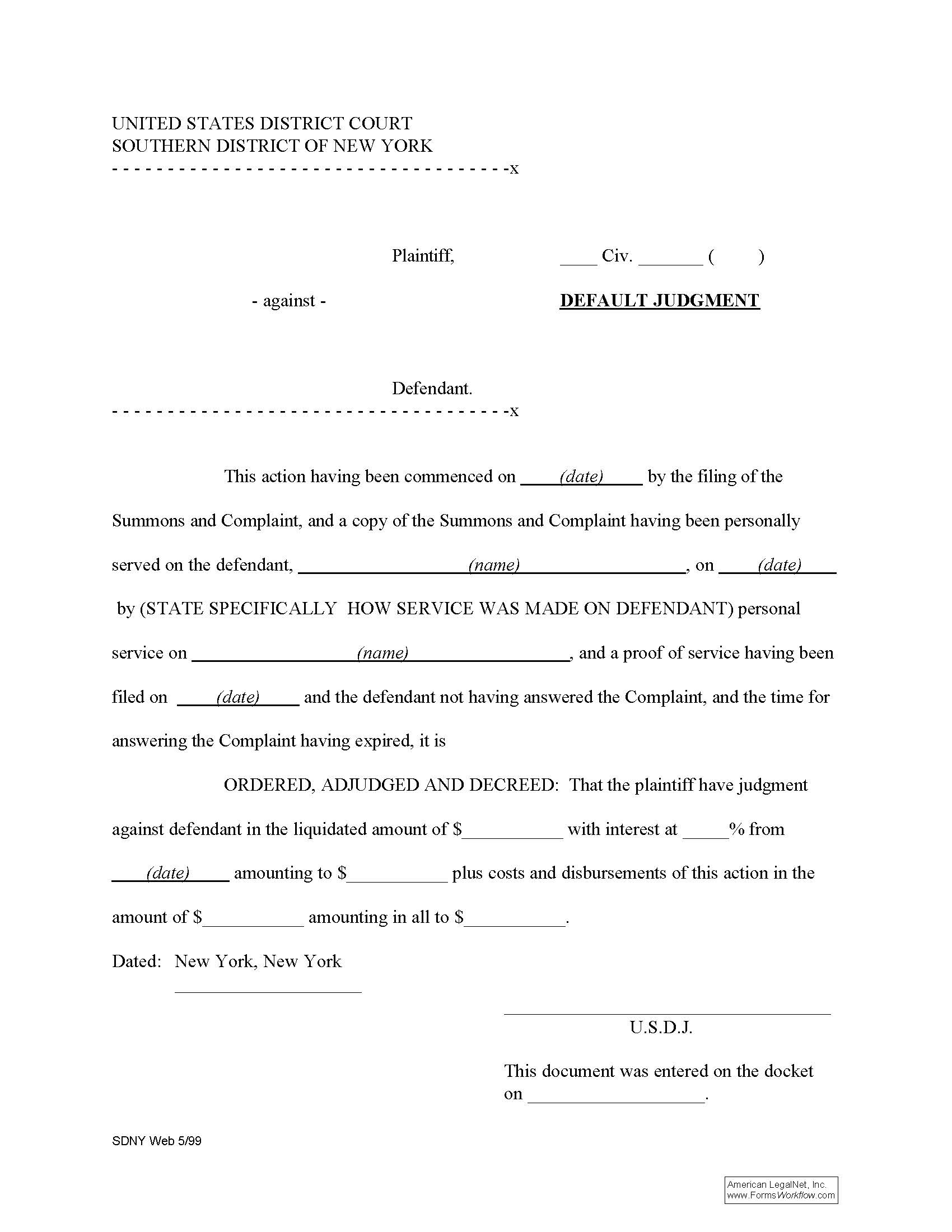Default Judgment (Sample And Form) | Pdf Fpdf Doc Docx | New York