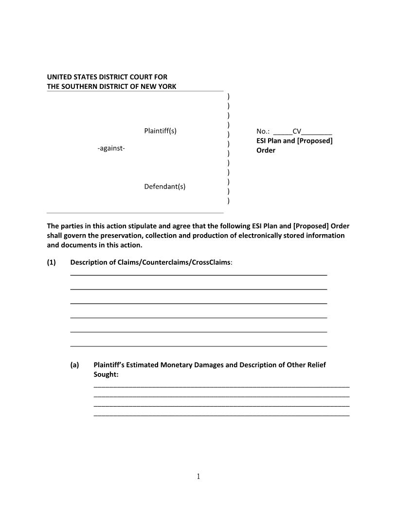 ESI Plan And Proposed Order (Mag. Judge Willis) {SDNY ESIPPOJEW} | Pdf Fpdf Docx | New York