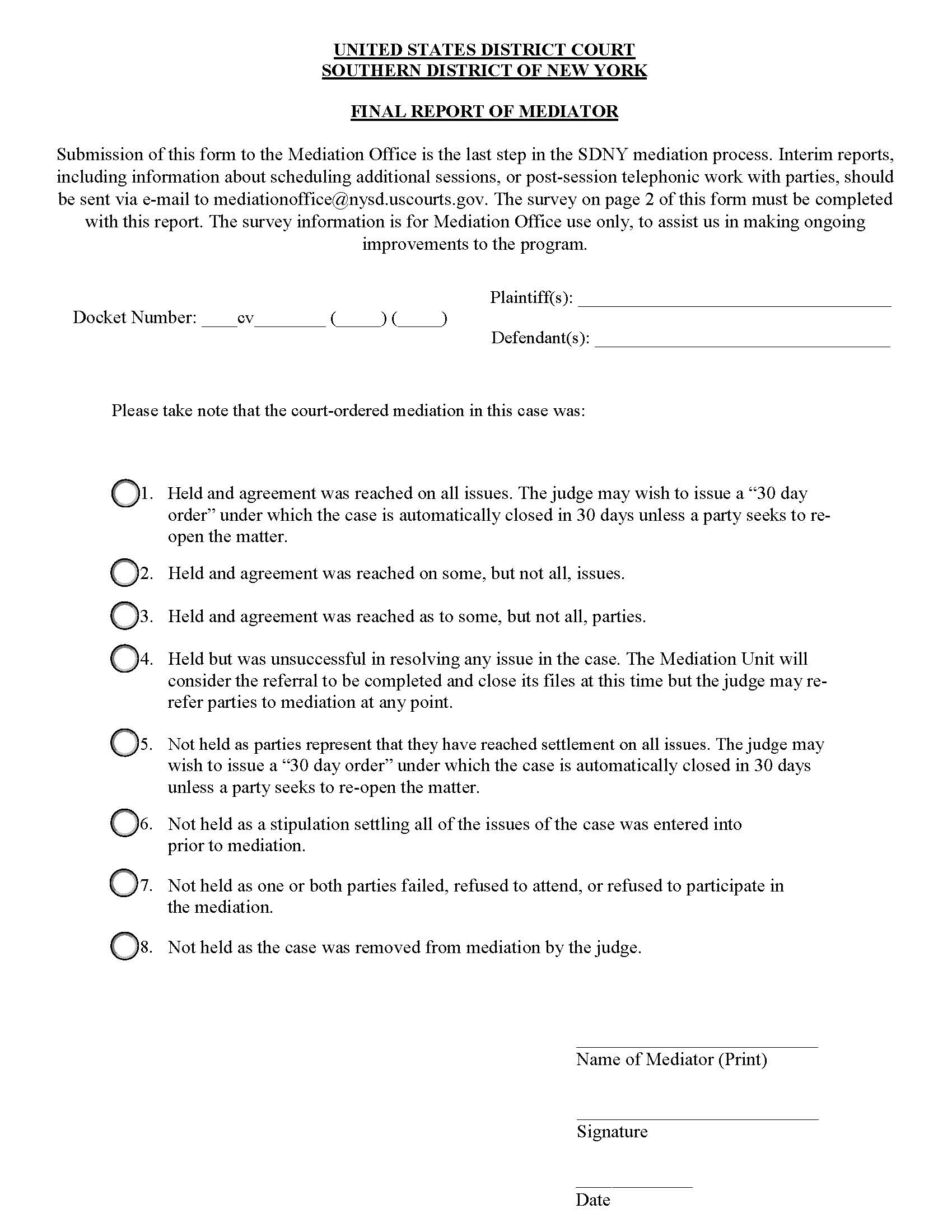 Final Mediator Report | Pdf Fpdf Docx | New York