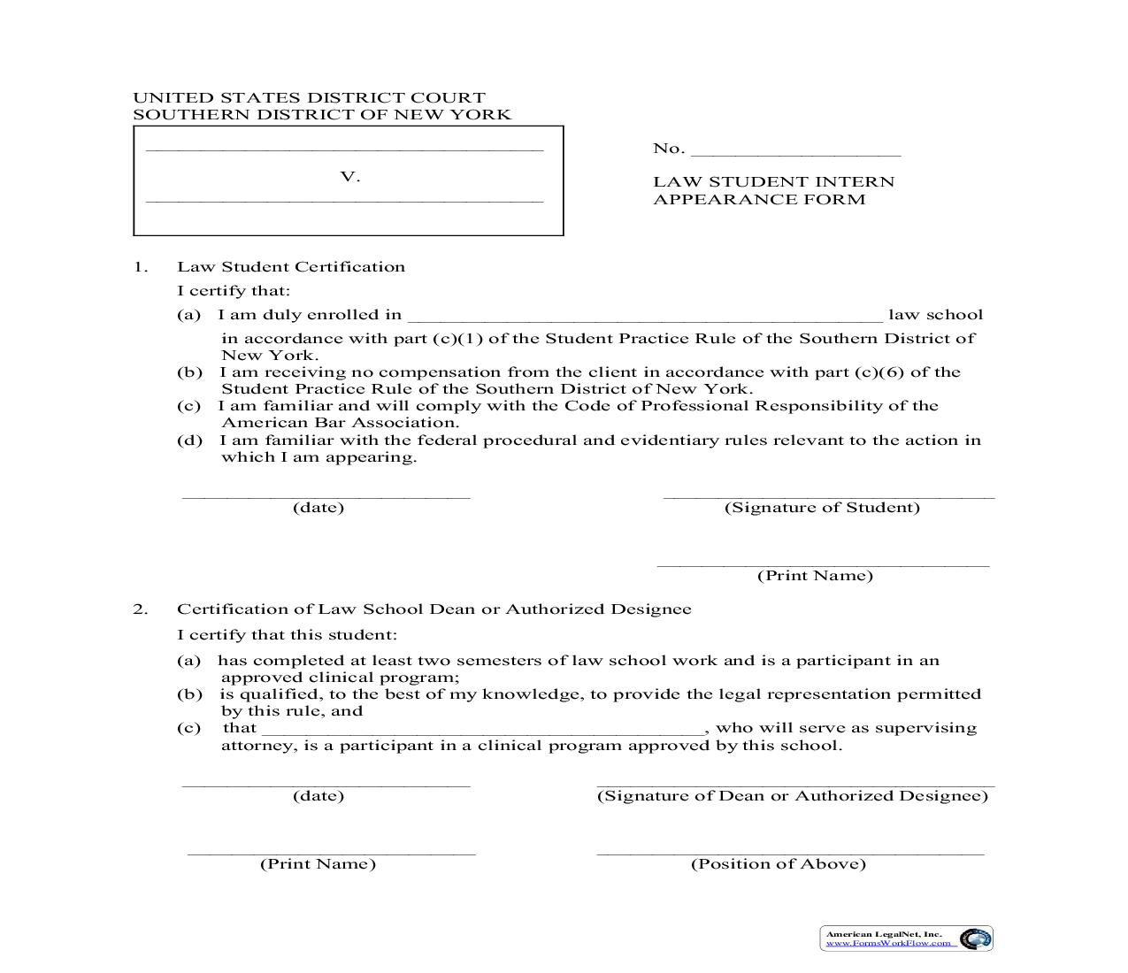 Law Student Intern Appearance Form | Pdf Fpdf Doc Docx | New York