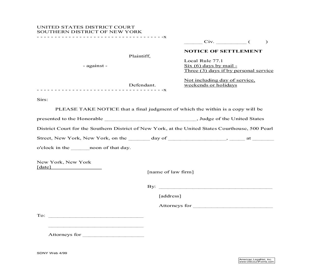 Notice Of Settlement | Pdf Fpdf Doc Docx | New York