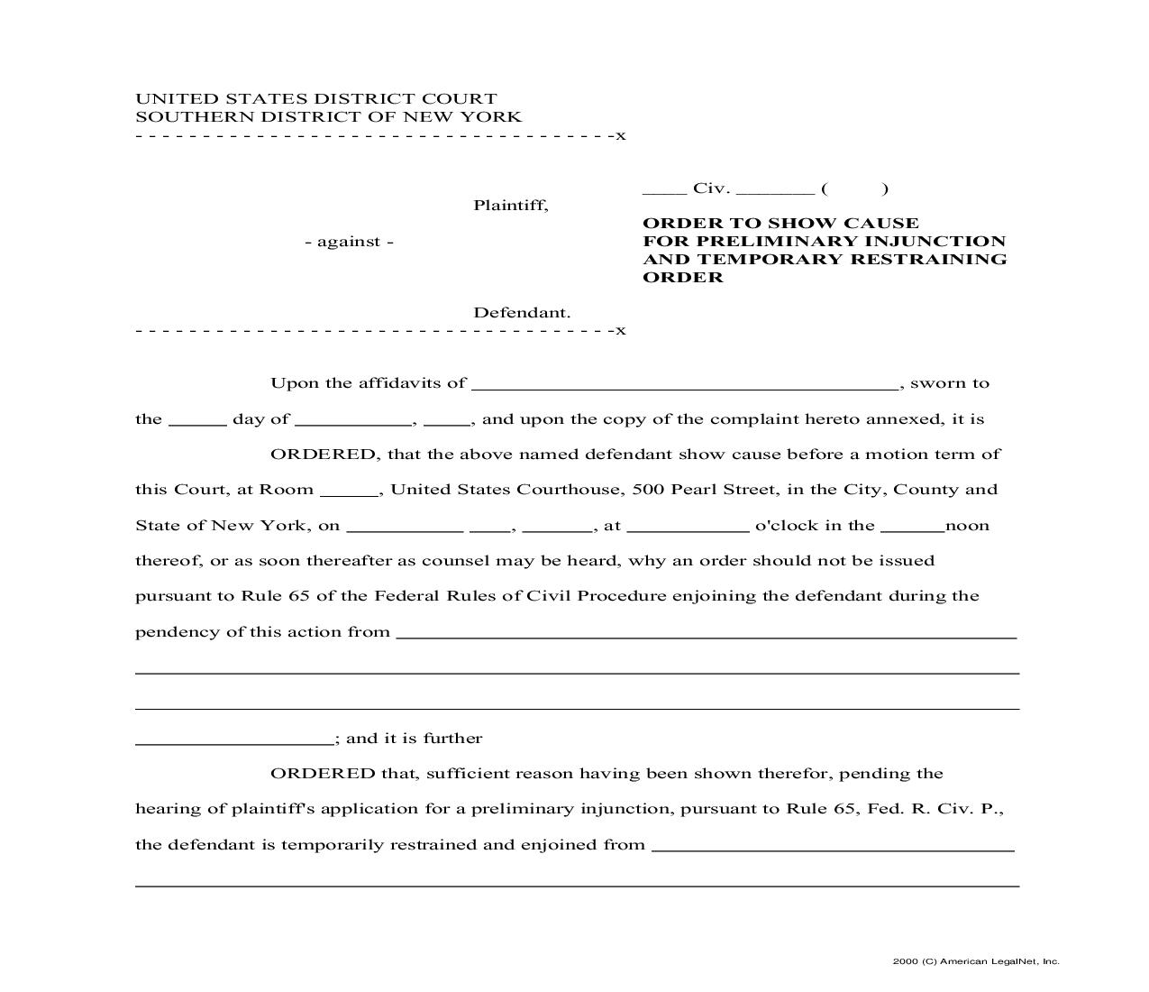 Order To Show Cause For Preliminary Injunction And Temporary Restraining Order | Pdf Fpdf Doc Docx | New York