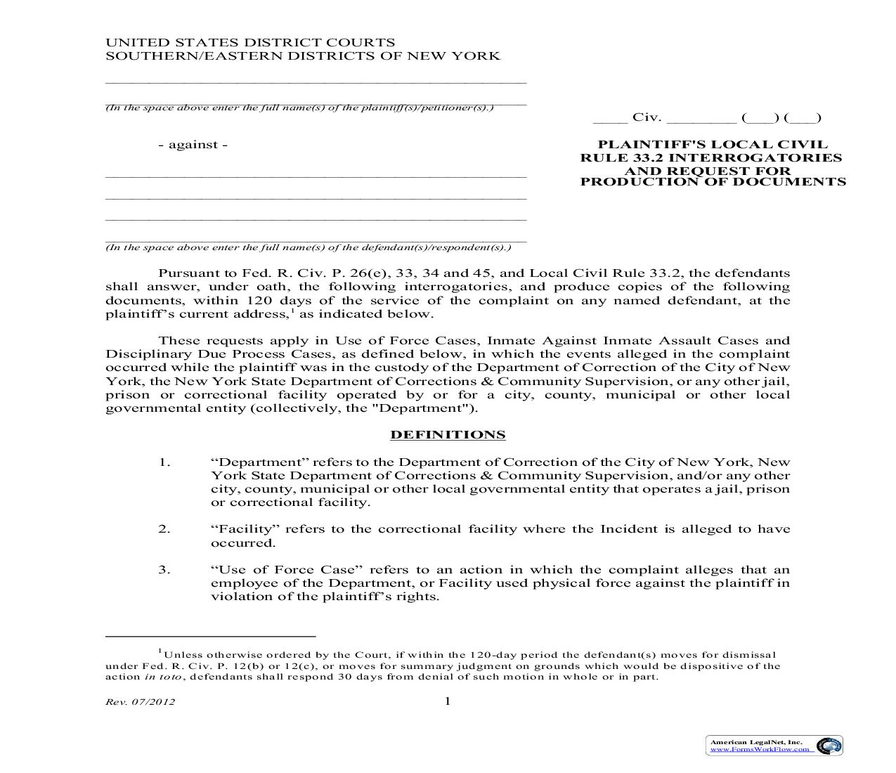 Plaintiffs Local Civil Rule 33.2 Interrogatories And Request For Production Of Documents | Pdf Fpdf Doc Docx | New York