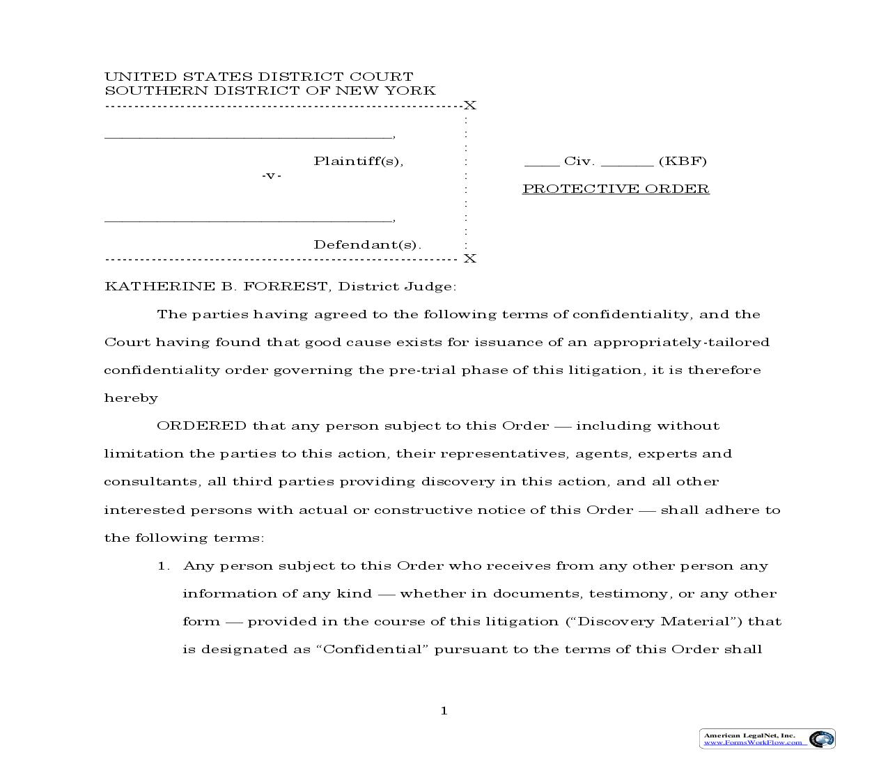 Protective Order 2 (Judge Forrest) | Pdf Fpdf Doc Docx | New York