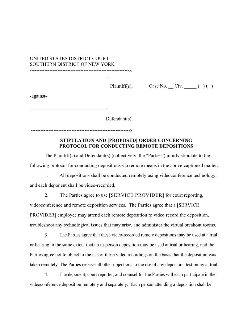 Remote Deposition Protocol (Sample) (Mag. Judge Krause) {SDNY RDPAEK} | Pdf Fpdf Docx | New York