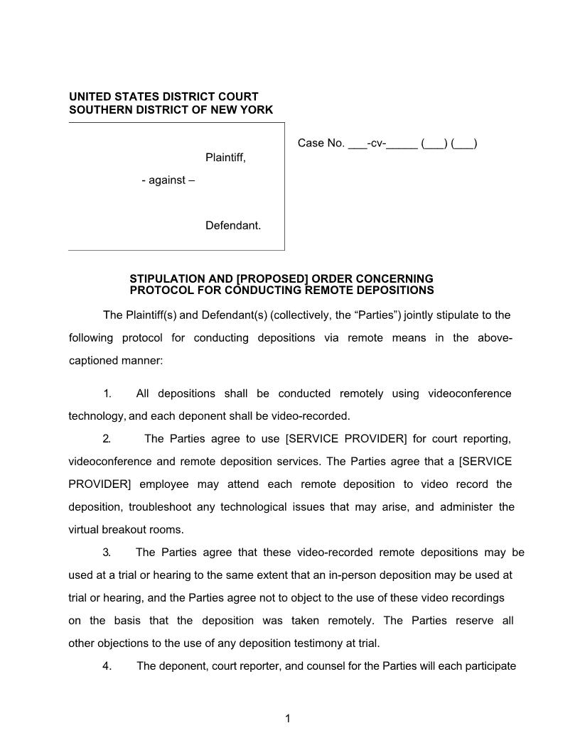 Remote Deposition Protocol (Sample) (Mag. Judge Lehrburger) {SDNY RDPRWL} | Pdf Fpdf Docx | New York