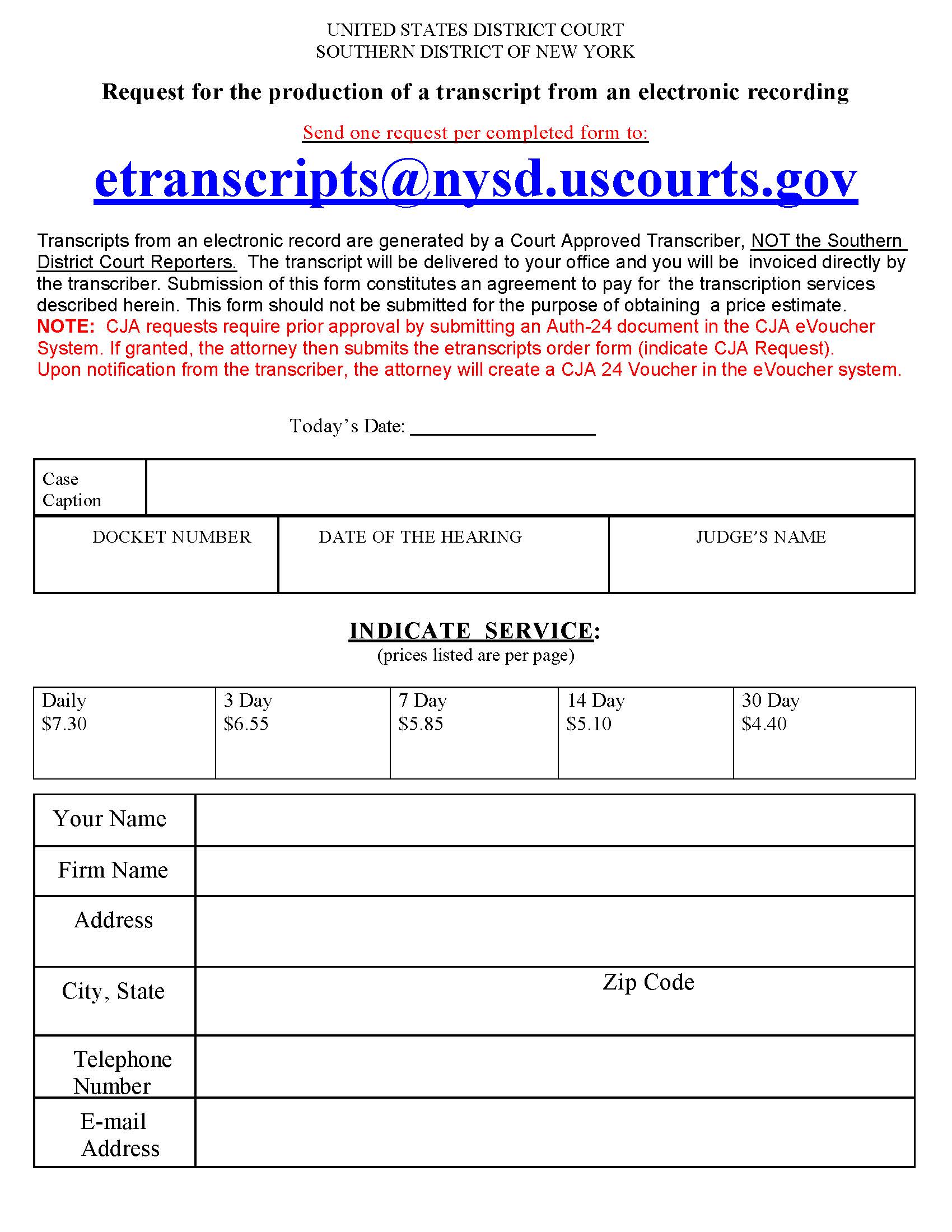 Request For Production Of Transcript From Electronic Recording | Pdf Fpdf Doc Docx | New York