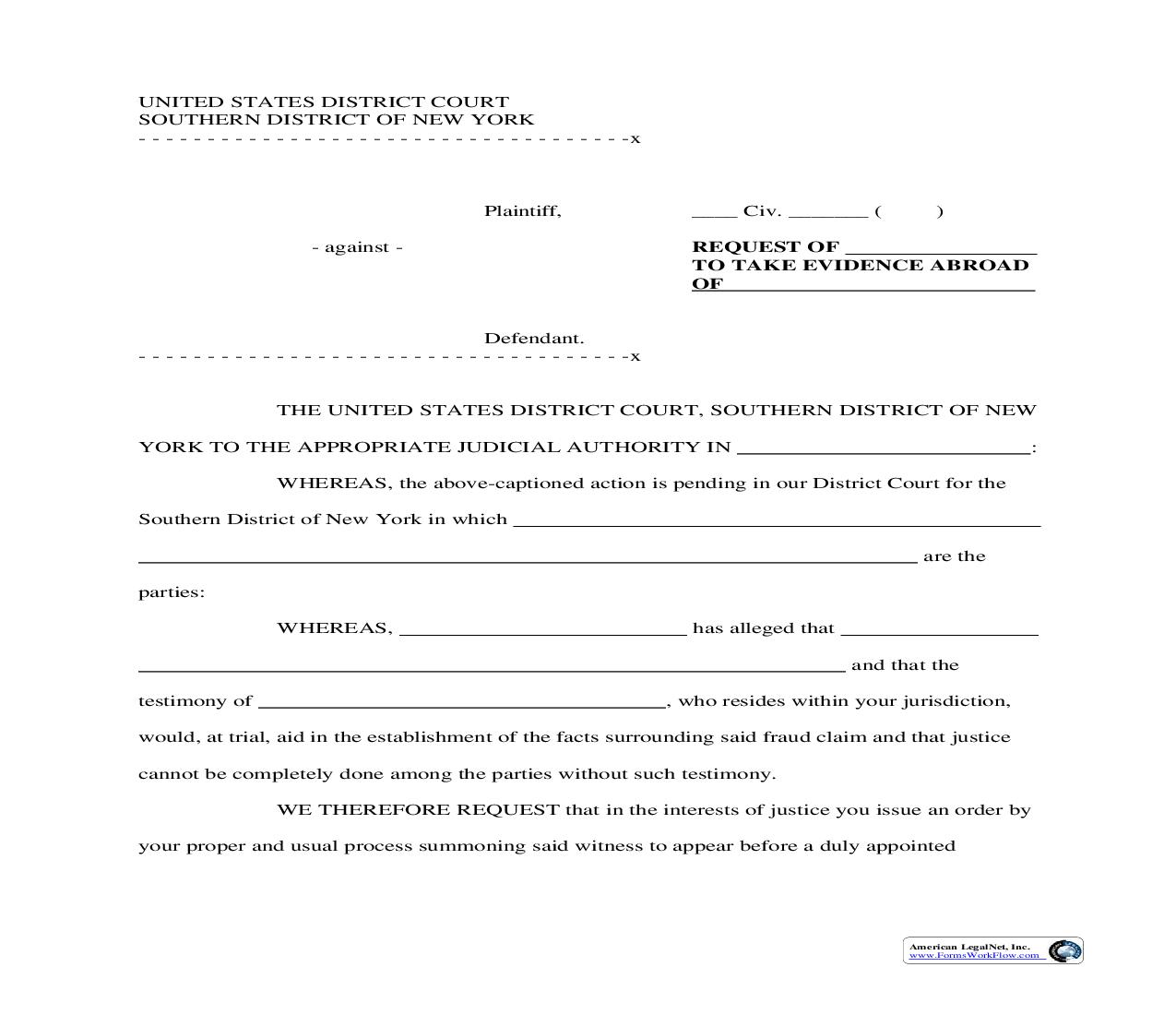 Request To Take Evidence Abroad | Pdf Fpdf Doc Docx | New York