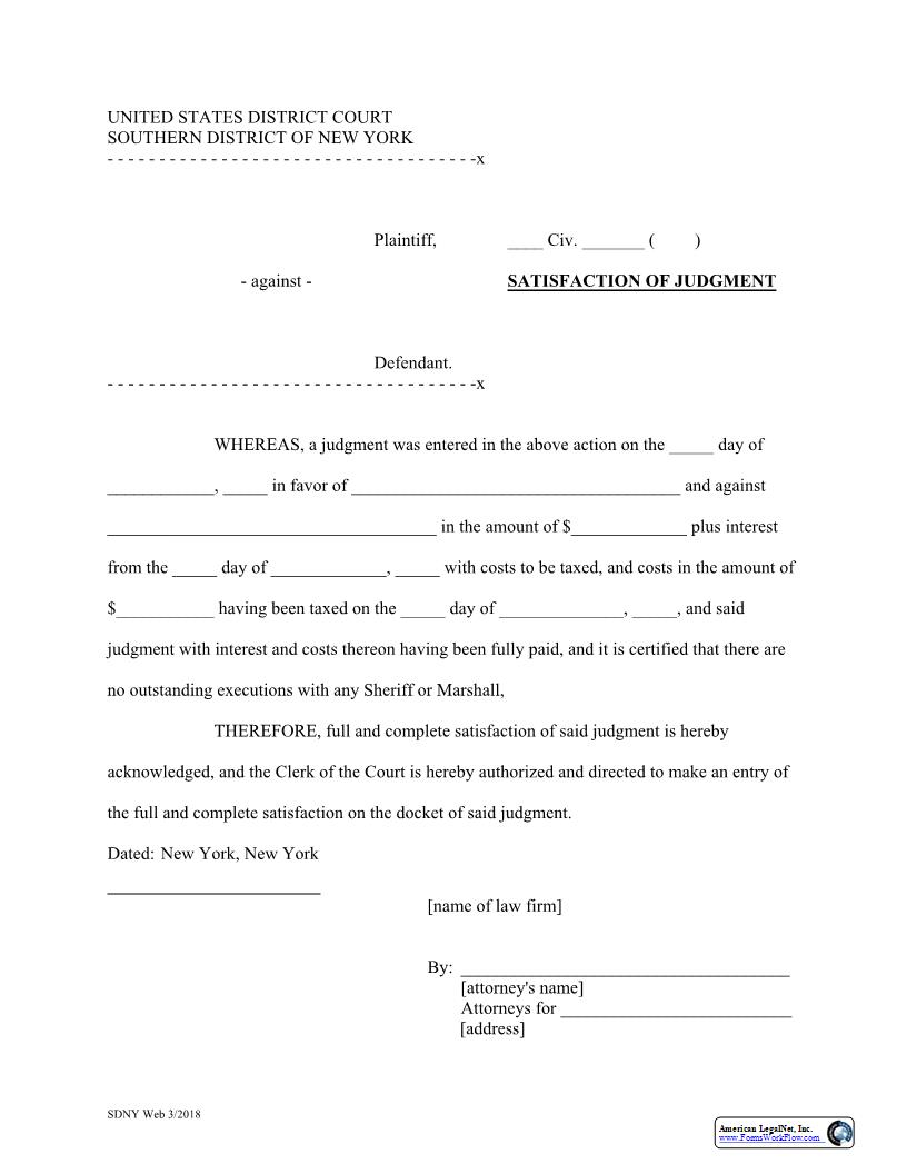 Satisfaction Of Judgment | Pdf Fpdf Docx | New York