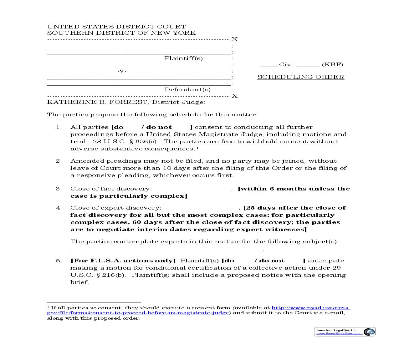 Scheduling Order (Judge Forrest) | Pdf Fpdf Doc Docx | New York