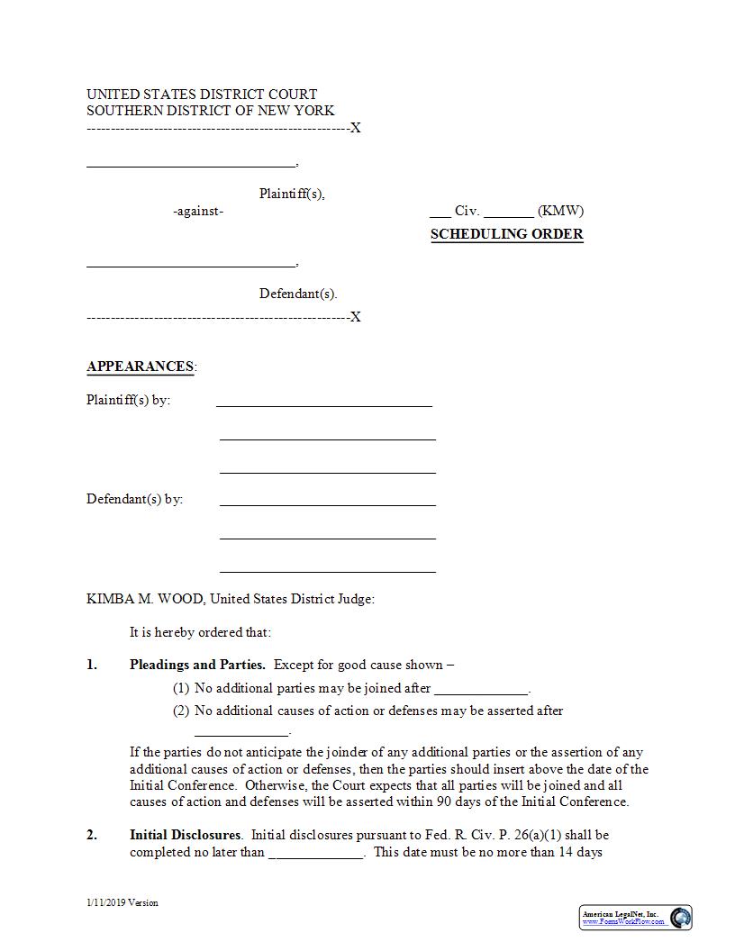 Scheduling Order (Judge Wood) | Pdf Fpdf Docx | New York