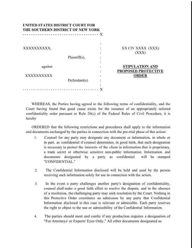 Stipulation And Proposed Protective Order (Mag. Judge Willis) {SDNY SPPOJEW} | Pdf Fpdf Docx | New York