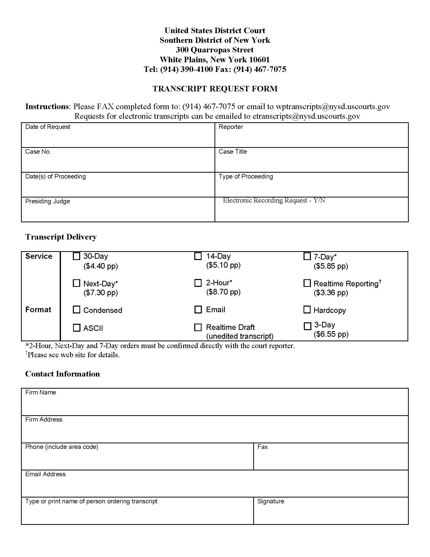 Transcript Request Form (White Plains) | Pdf Fpdf Docx | New York