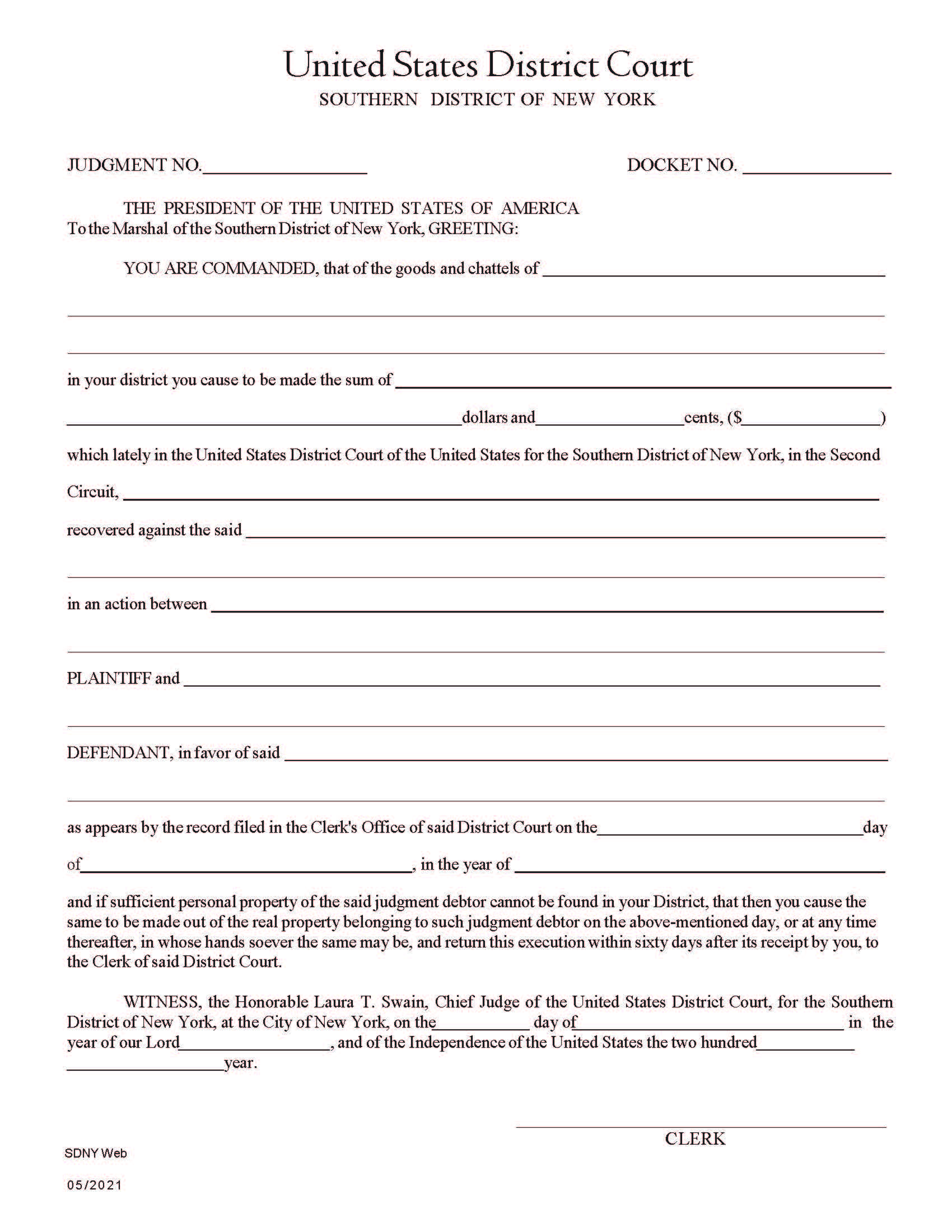 Writ Of Execution Against Property | Pdf Fpdf Doc Docx | New York