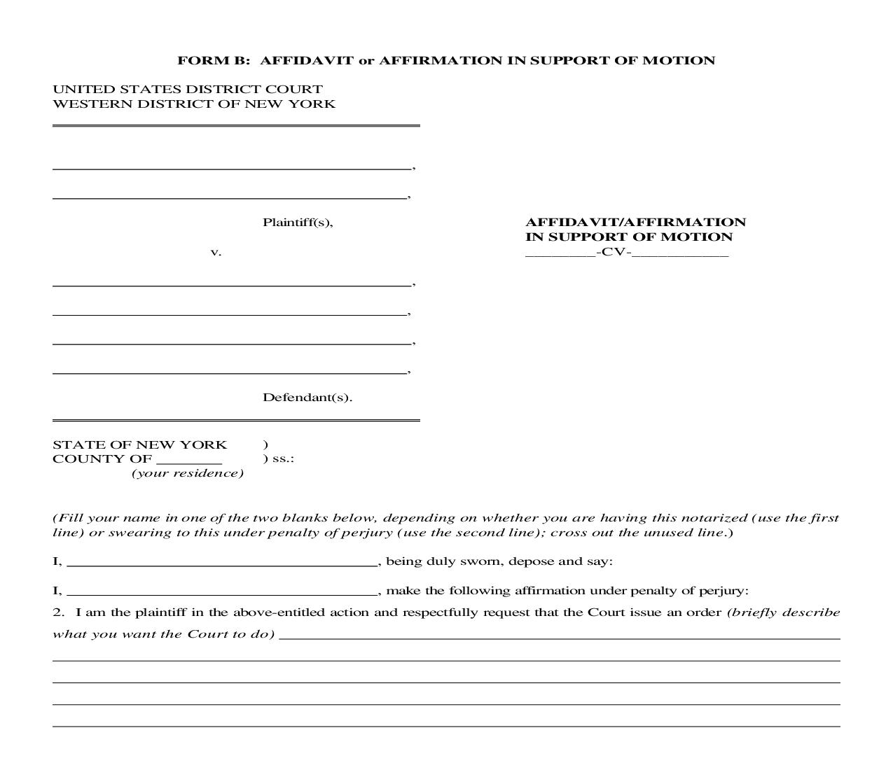 Affidavit Or Affirmation In Support Of Motion {B} | Pdf Fpdf Doc Docx | New York