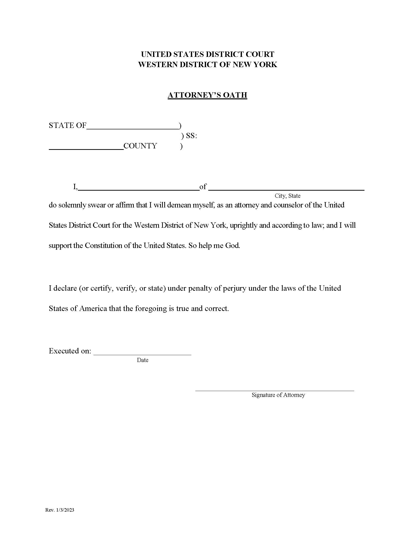 Attorneys Oath {NYWD AO} | Pdf Fpdf Doc Docx | New York