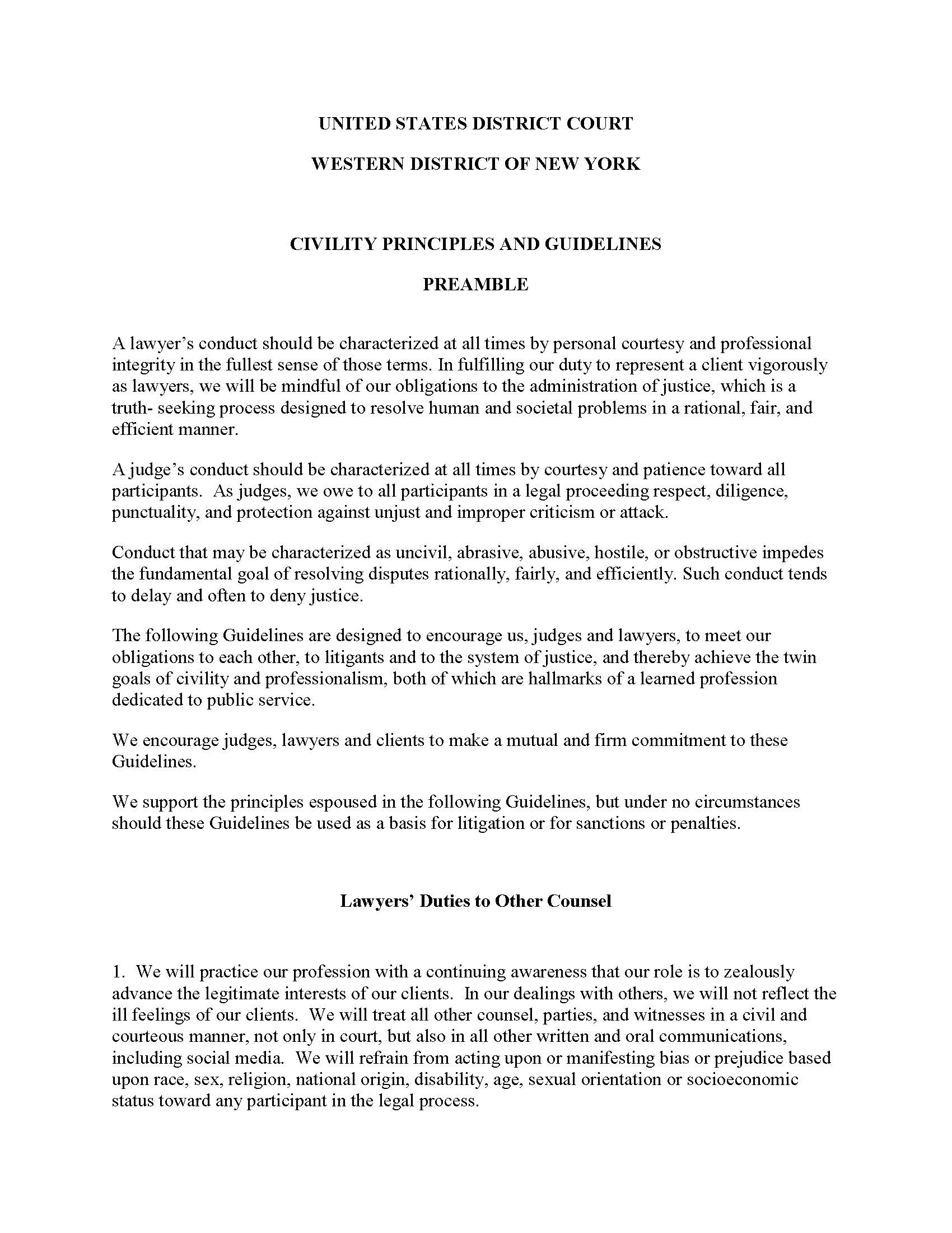 Civility Principles And Oath Of Office {NYWD CPOOO} | Pdf Fpdf Docx | New York