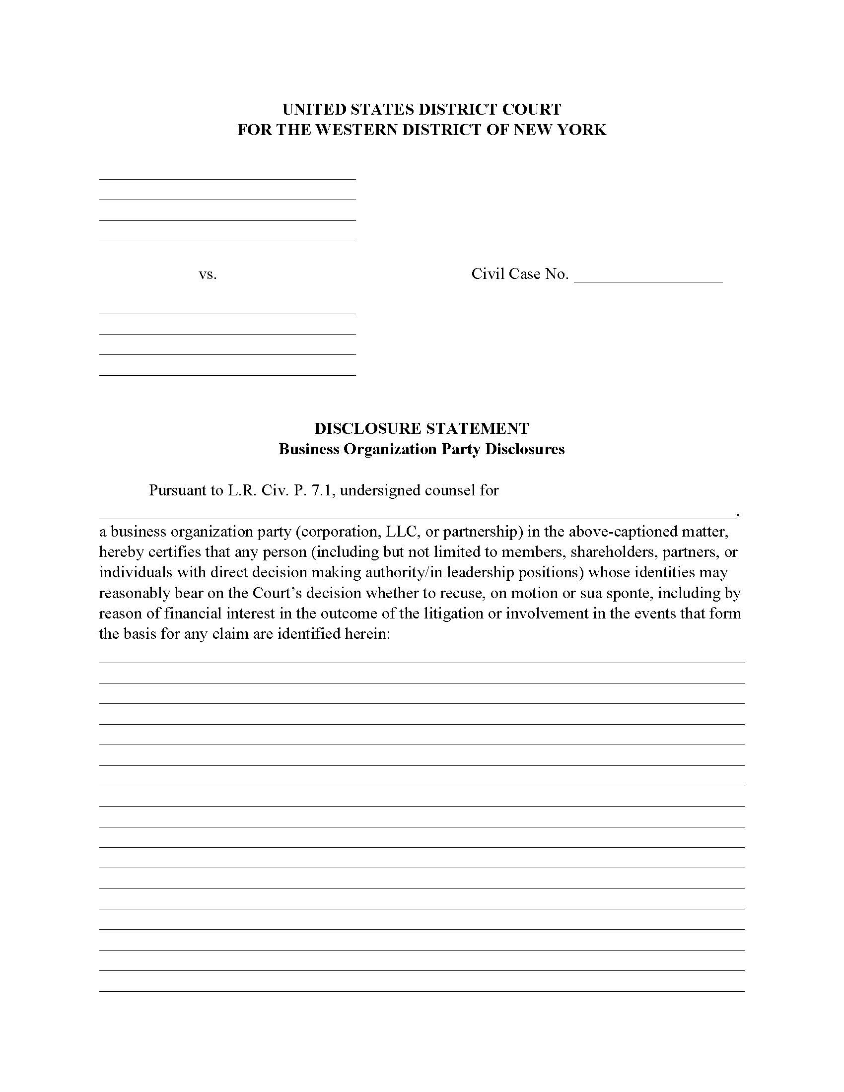 Disclosure Statement Business Organization Party Disclosures {NYWD DS-BOPD} | Pdf Fpdf Docx | New York