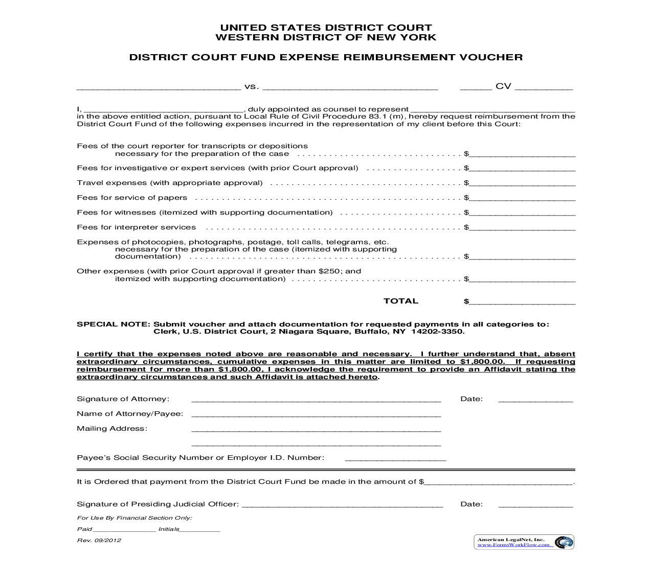 District Court Fund Expense Reimbursement Voucher | Pdf Fpdf Doc Docx | New York