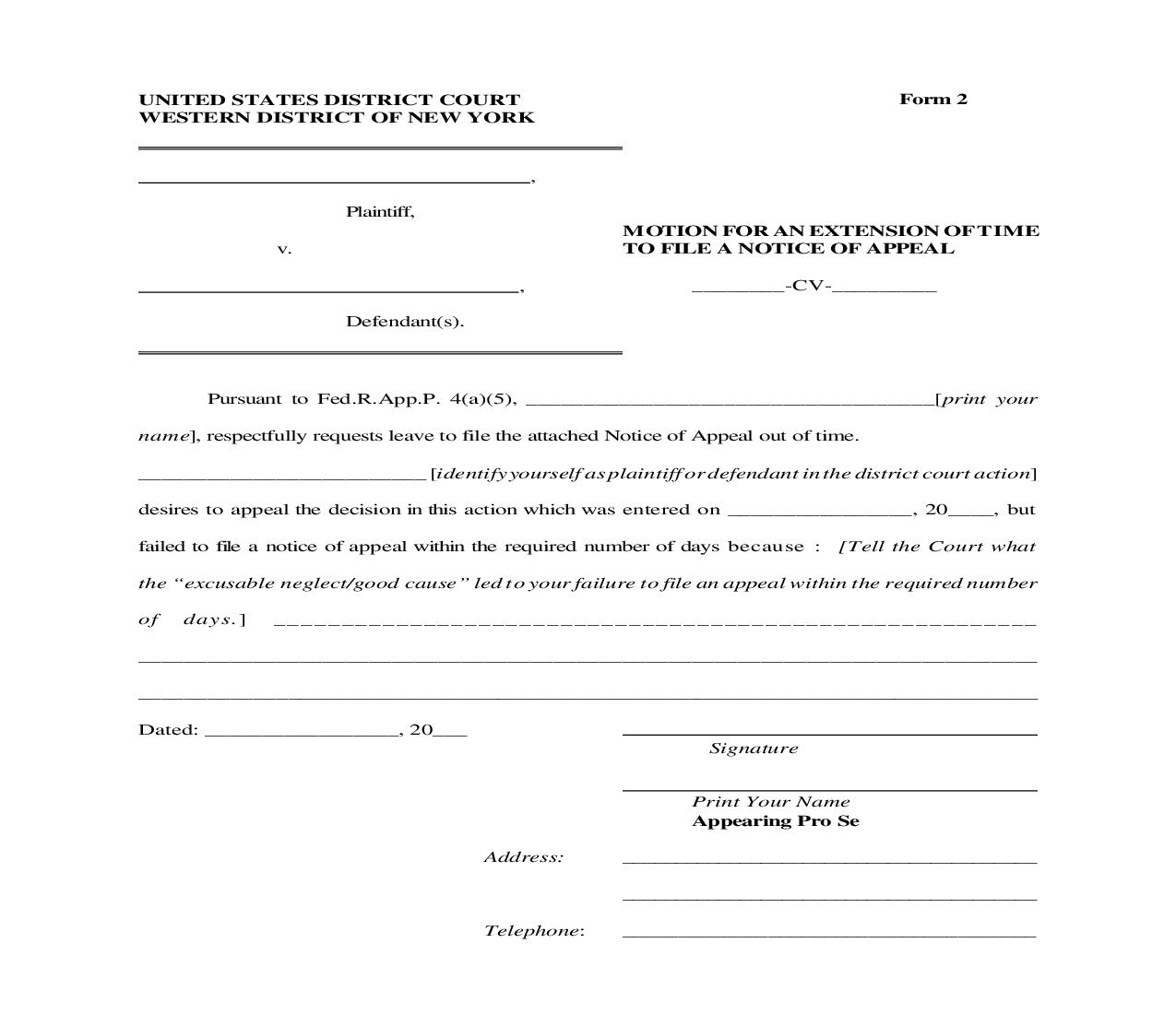 Motion For Extension Of Time To File Notice Of Appeal {2} | Pdf Fpdf Doc Docx | New York