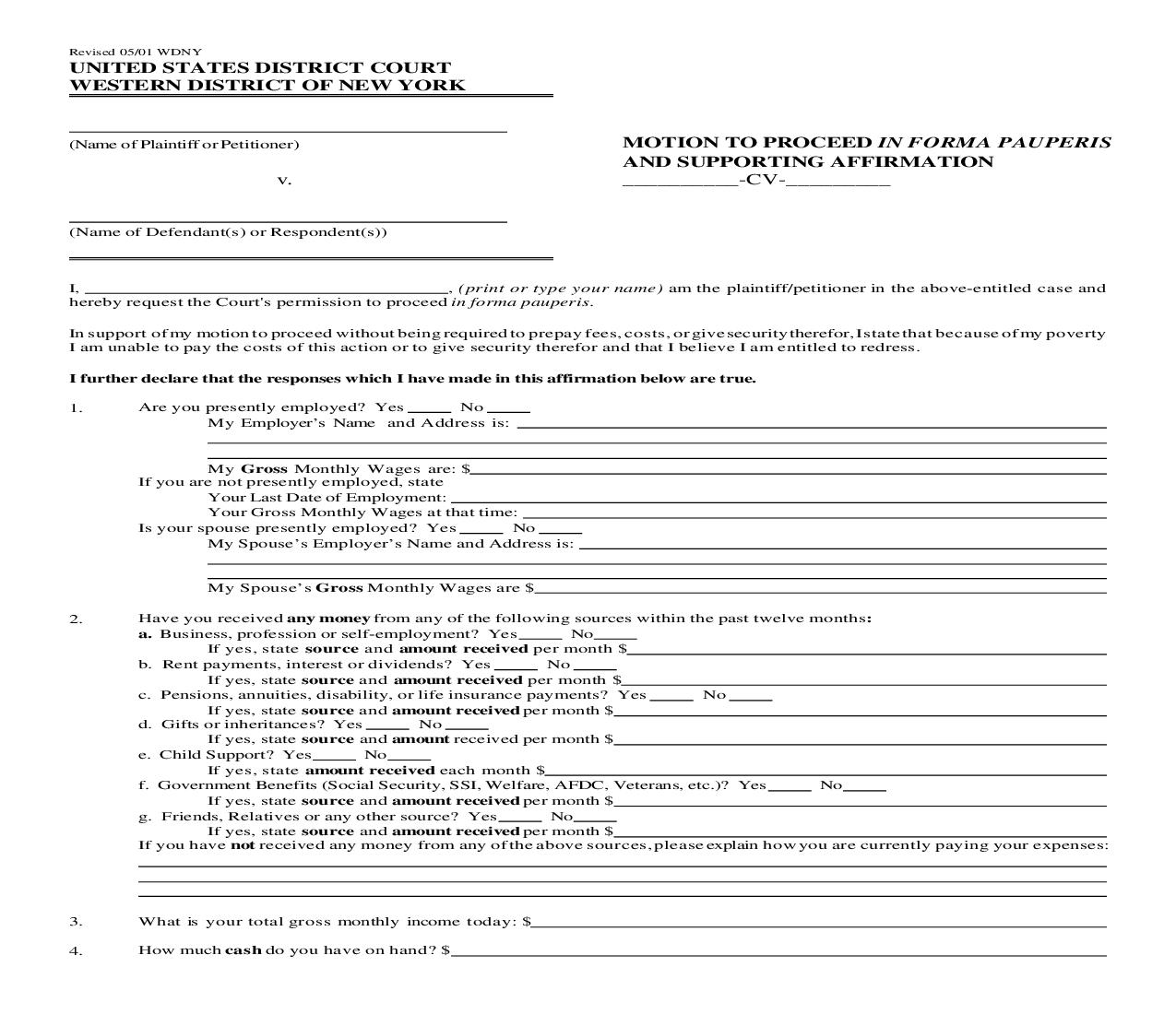 Motion To Proceed In Forma Pauperis And Supporting Affirmation | Pdf Fpdf Doc Docx | New York