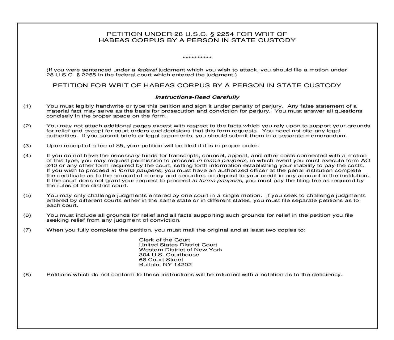 Petition Under 28 USC 2254 For Writ Of Habeas Corpus By Person In State Custody | Pdf Fpdf Doc Docx | New York