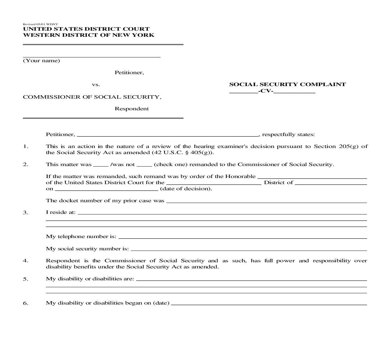 Social Security Complaint | Pdf Fpdf Doc Docx | New York