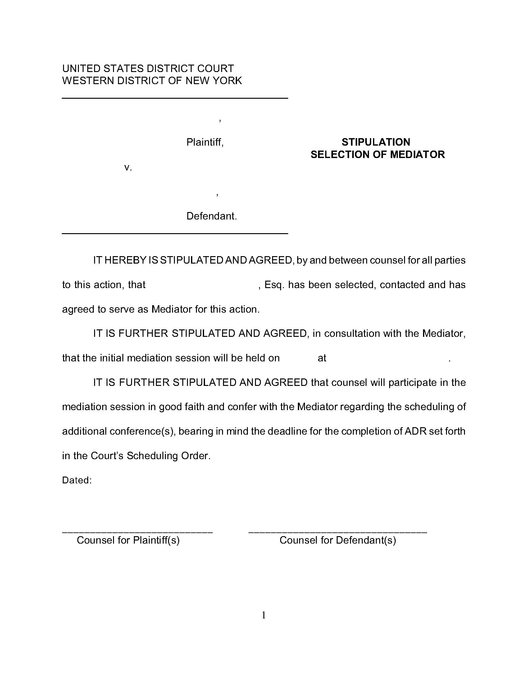 Stipulation Selection Of Mediator | Pdf Fpdf Docx | New York