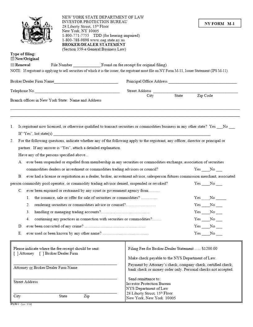 Broker Dealer Statement {M-1} | Pdf Fpdf Docx | New York