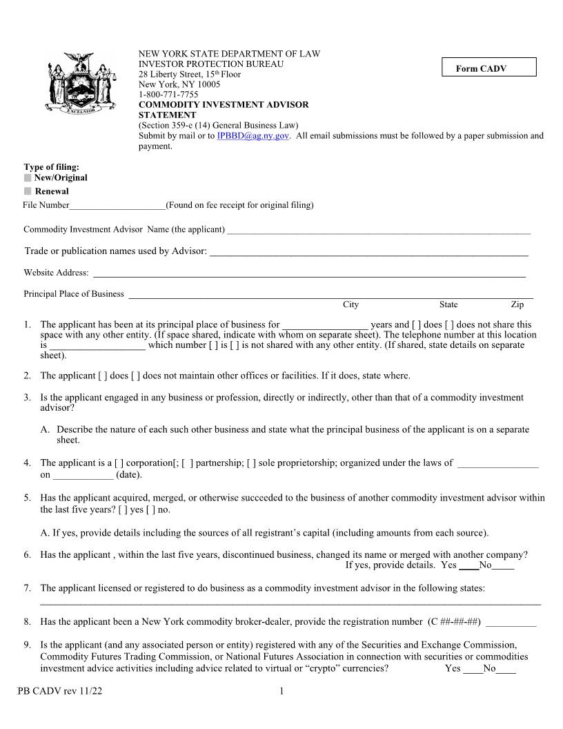 Commody Investment Advisor Statement {CADV} | Pdf Fpdf Doc Docx | New York