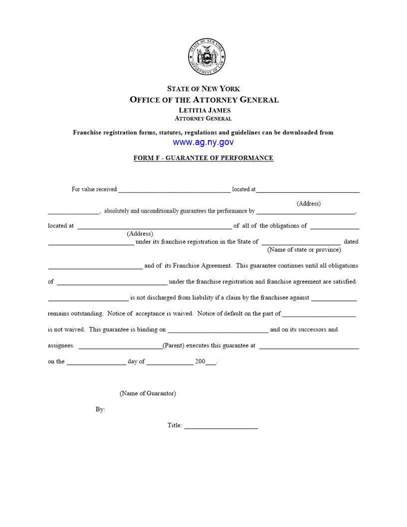 Guarantee Of Performance {Form F} | Pdf Fpdf Doc Docx | New York