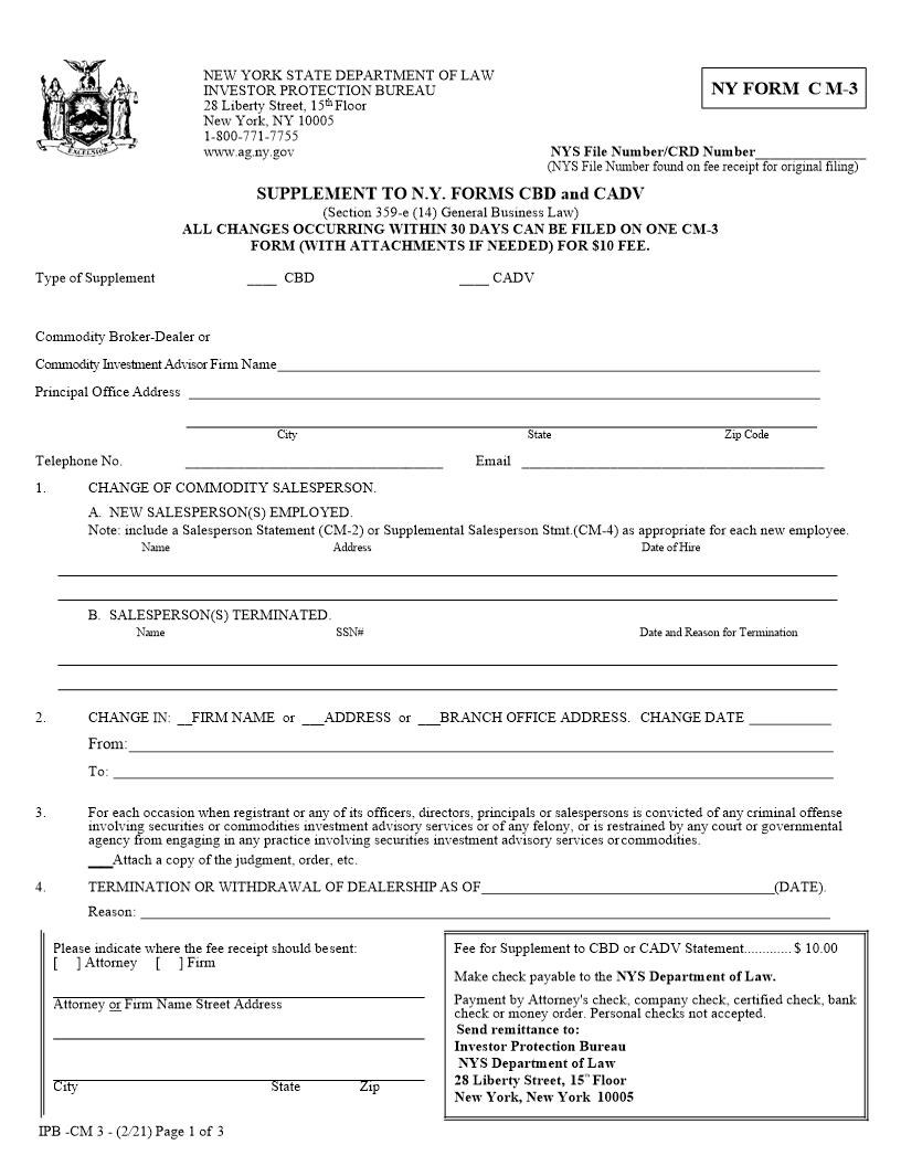 Supplement To NY Forms CBD And CADV {CM-3} | Pdf Fpdf Docx | New York