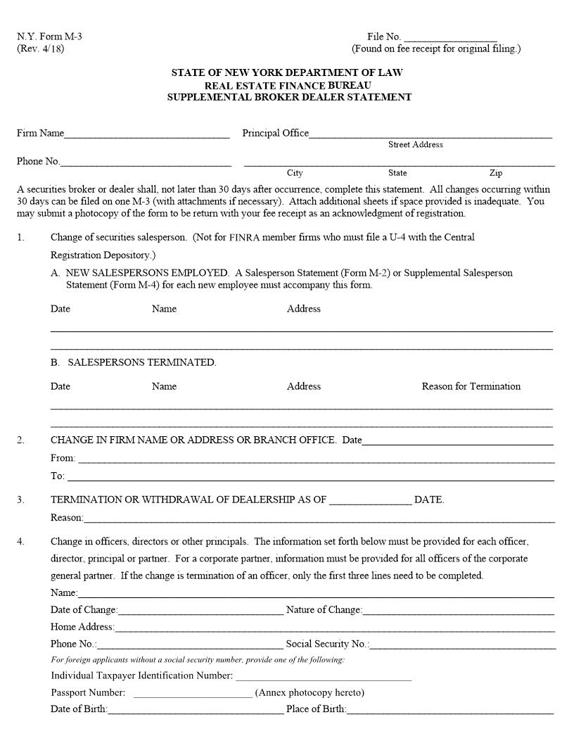 Supplemental Broker Dealer Statement {M-3} | Pdf Fpdf Docx | New York