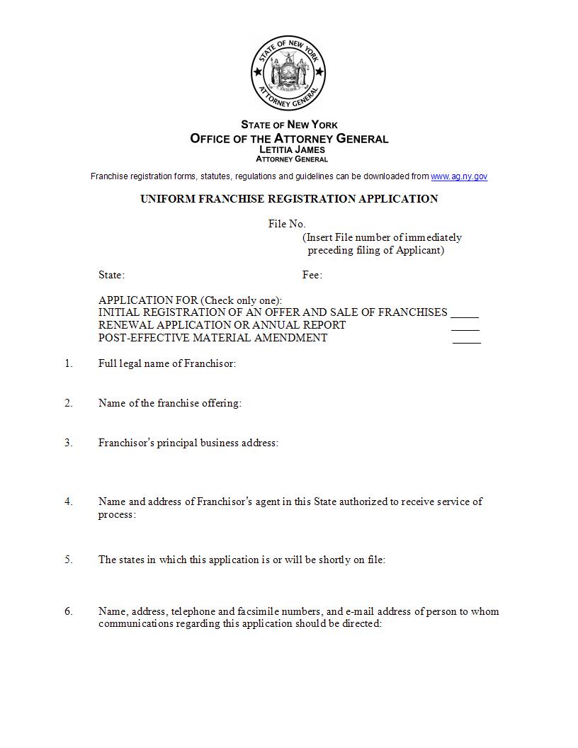 Uniform Franchise Registration Application {Form A} | Pdf Fpdf Docx | New York