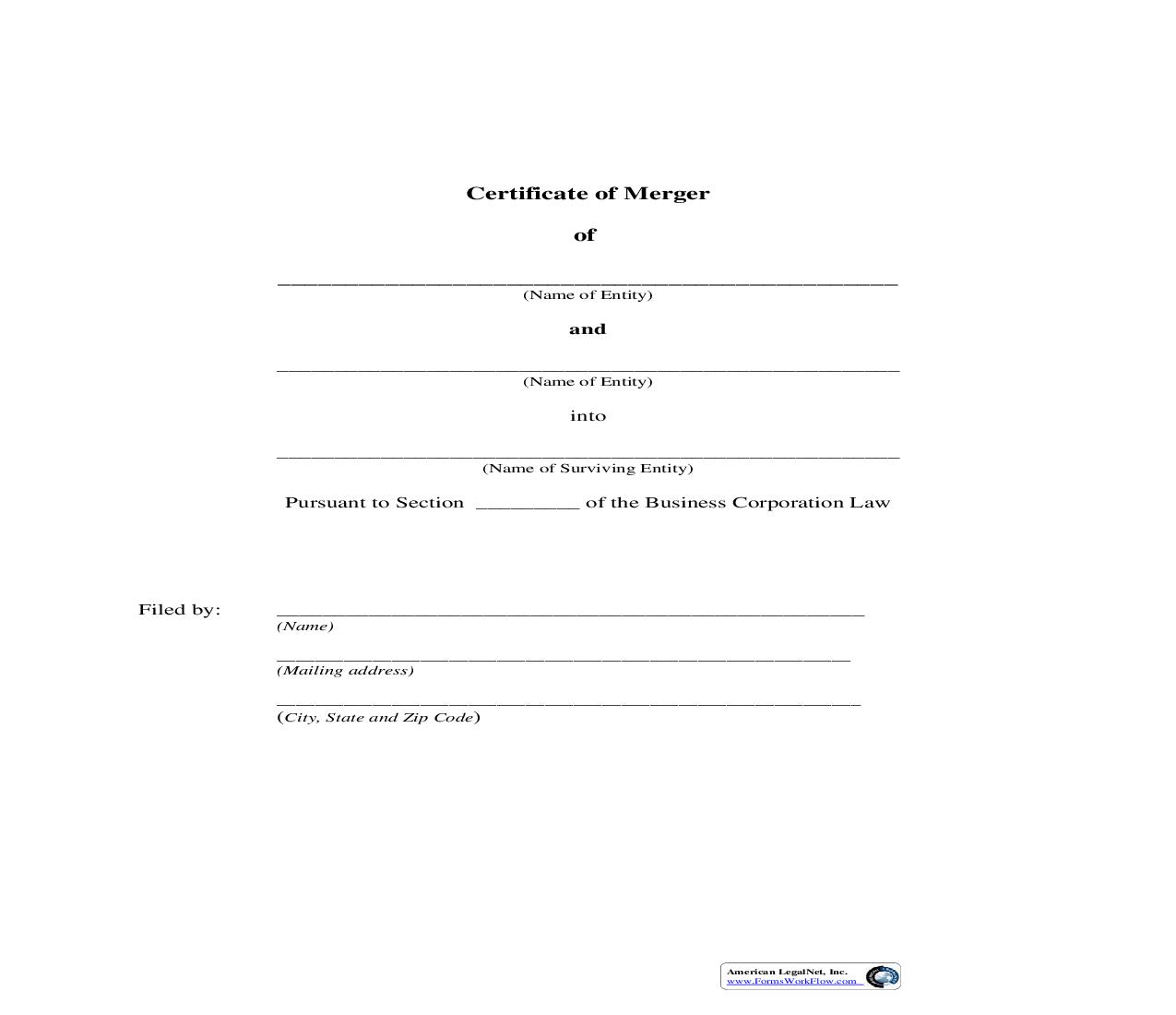 Certificate Of Merger Cover Sheet | Pdf Fpdf Doc Docx | New York