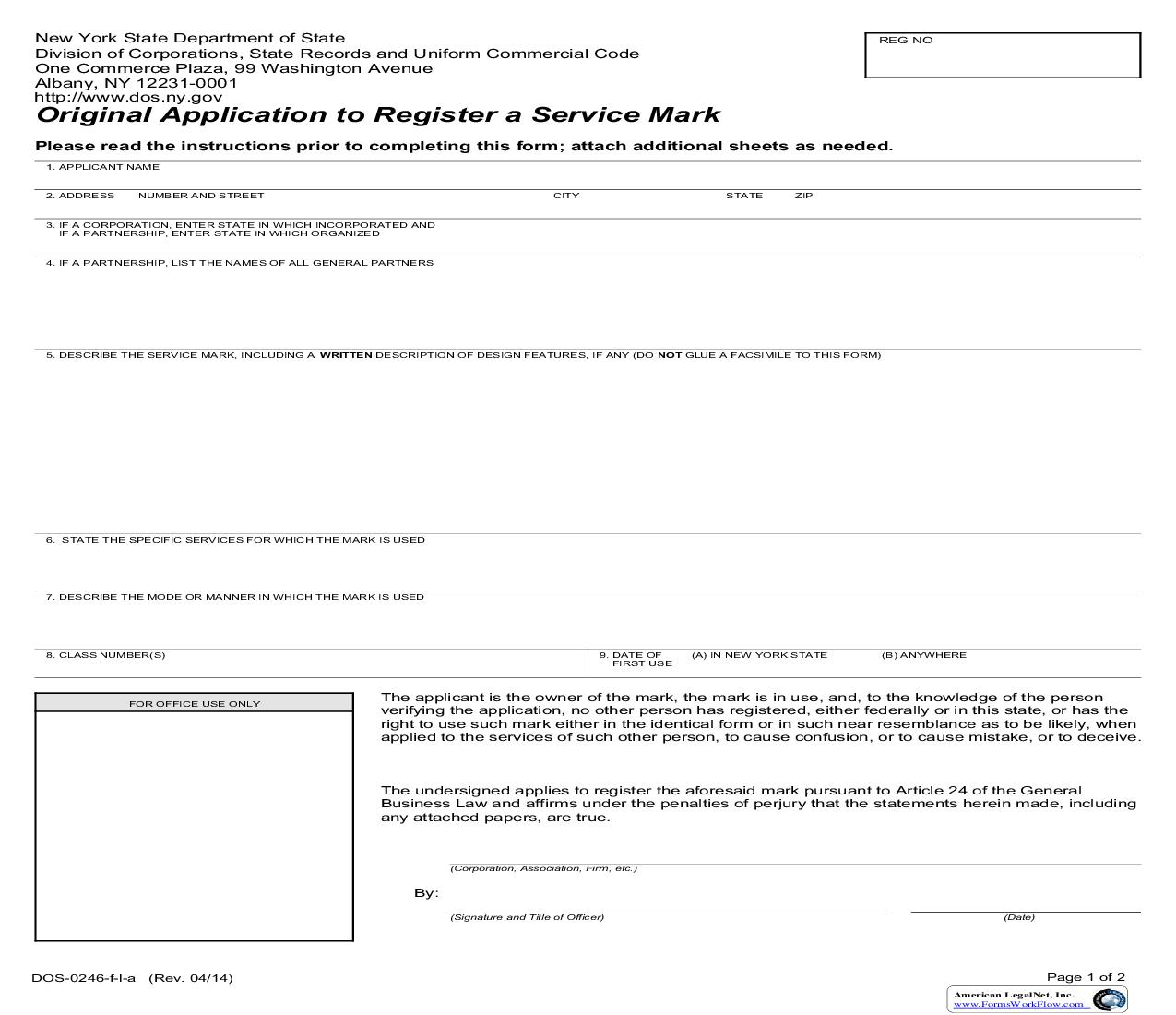 Original Application To Register A Servicemark {DOS-0246-f-l-a} | Pdf Fpdf Doc Docx | New York
