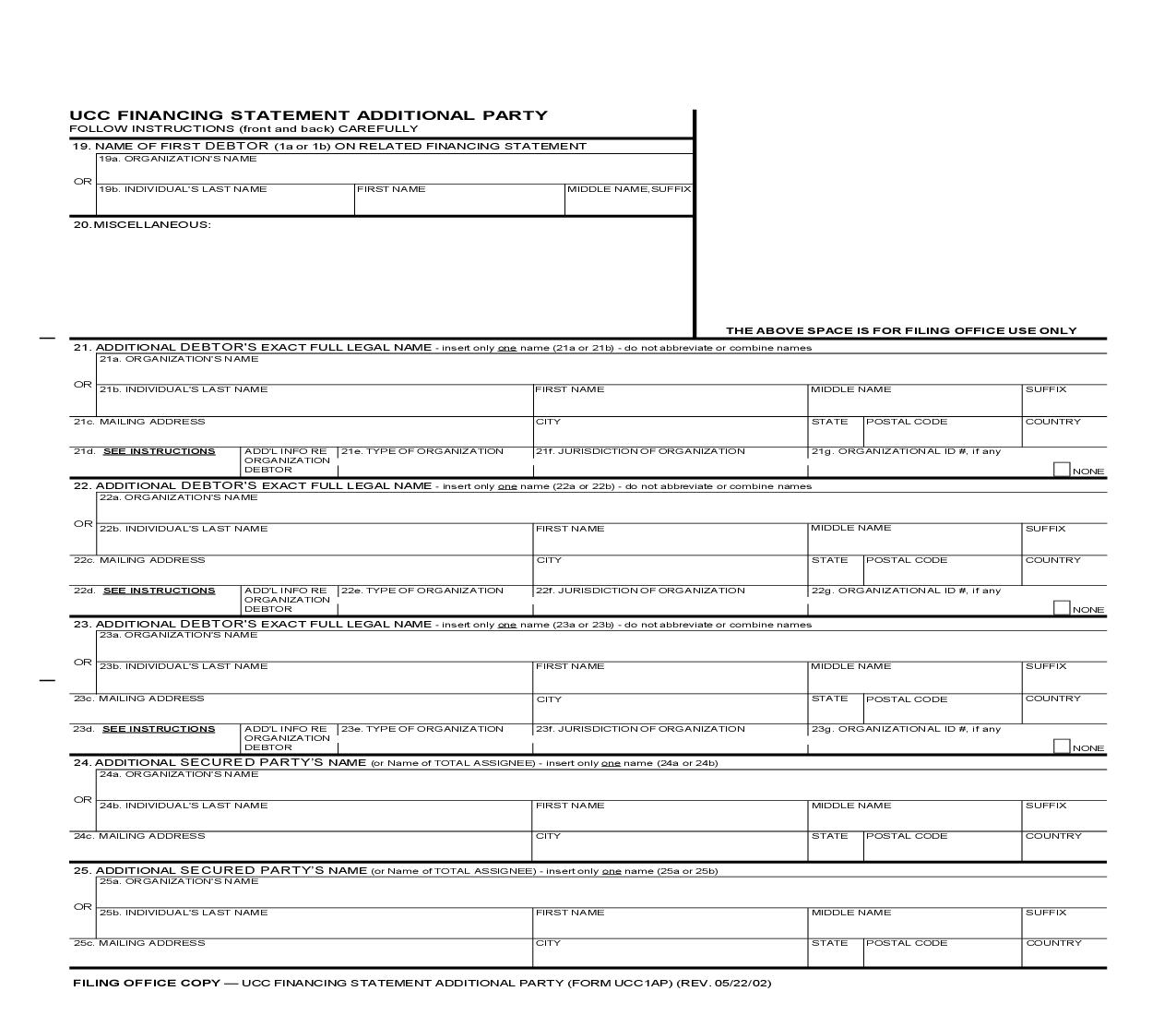 UCC1AP Financing Statement Additional Party {UCC1AP} | Pdf Fpdf Doc Docx | New York