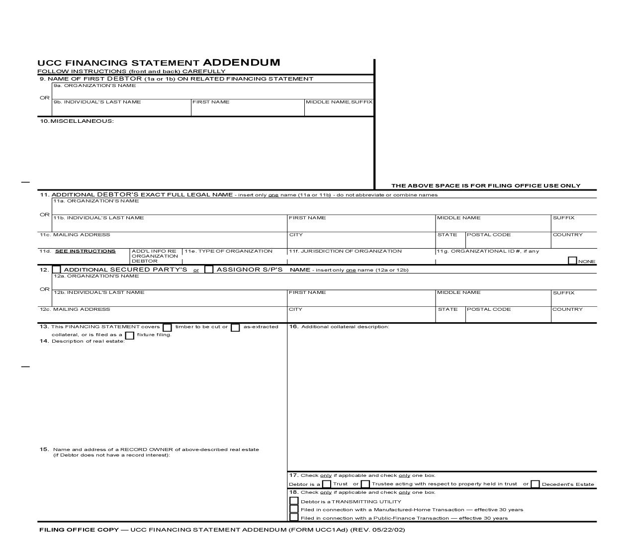 UCC1Ad Financing Statement Addendum {UCC1Ad} | Pdf Fpdf Doc Docx | New York