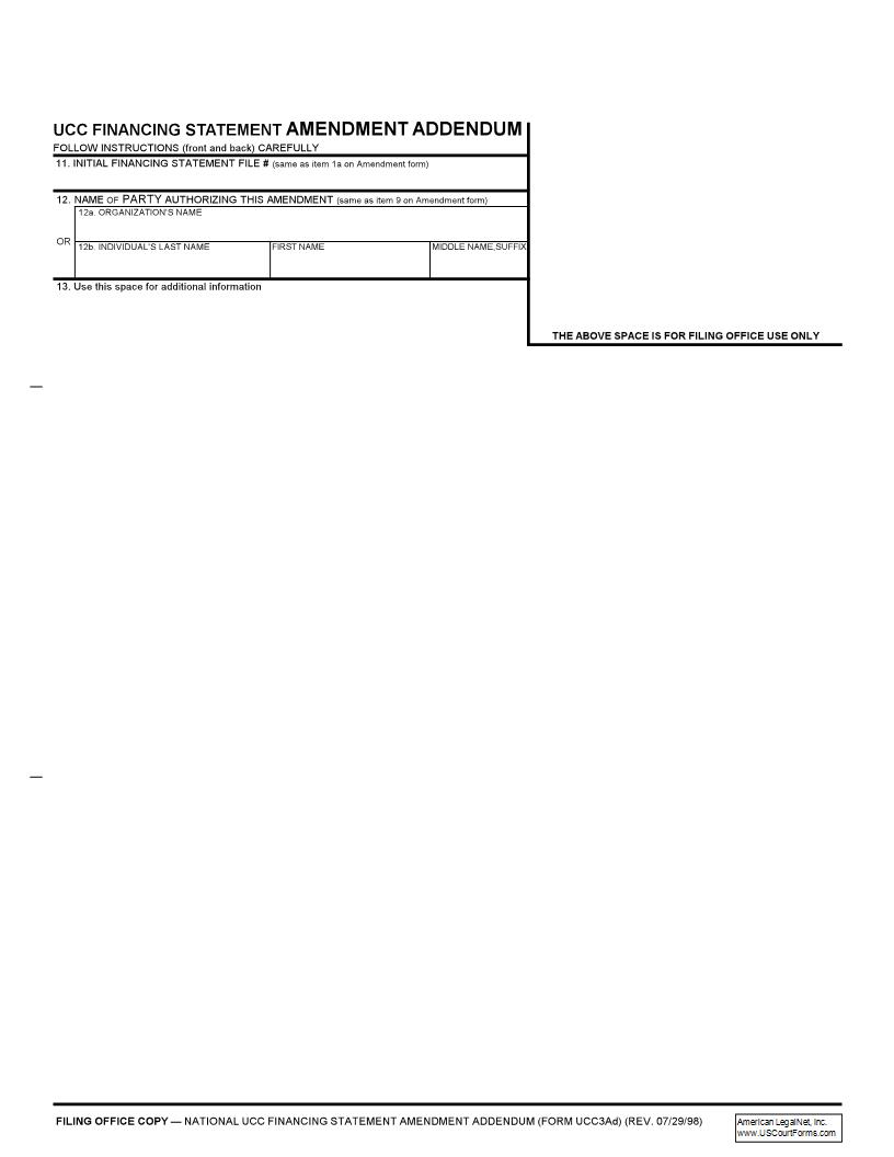 UCC3Ad Financing Statement Amendment Addendum {UCC3Ad} | Pdf Fpdf Docx | New York