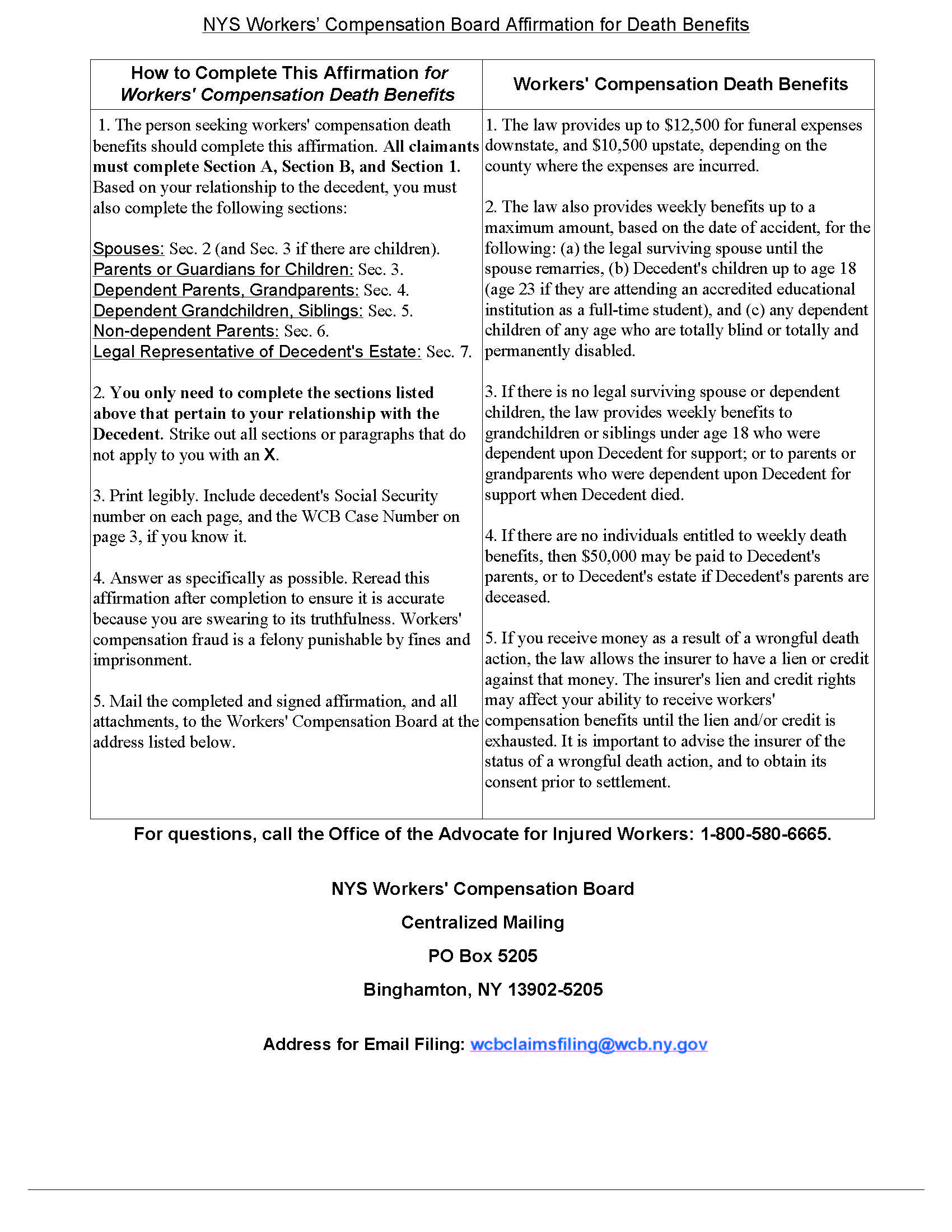 Affirmation For Death Benefits {AFF-1} | Pdf Fpdf Doc Docx | New York