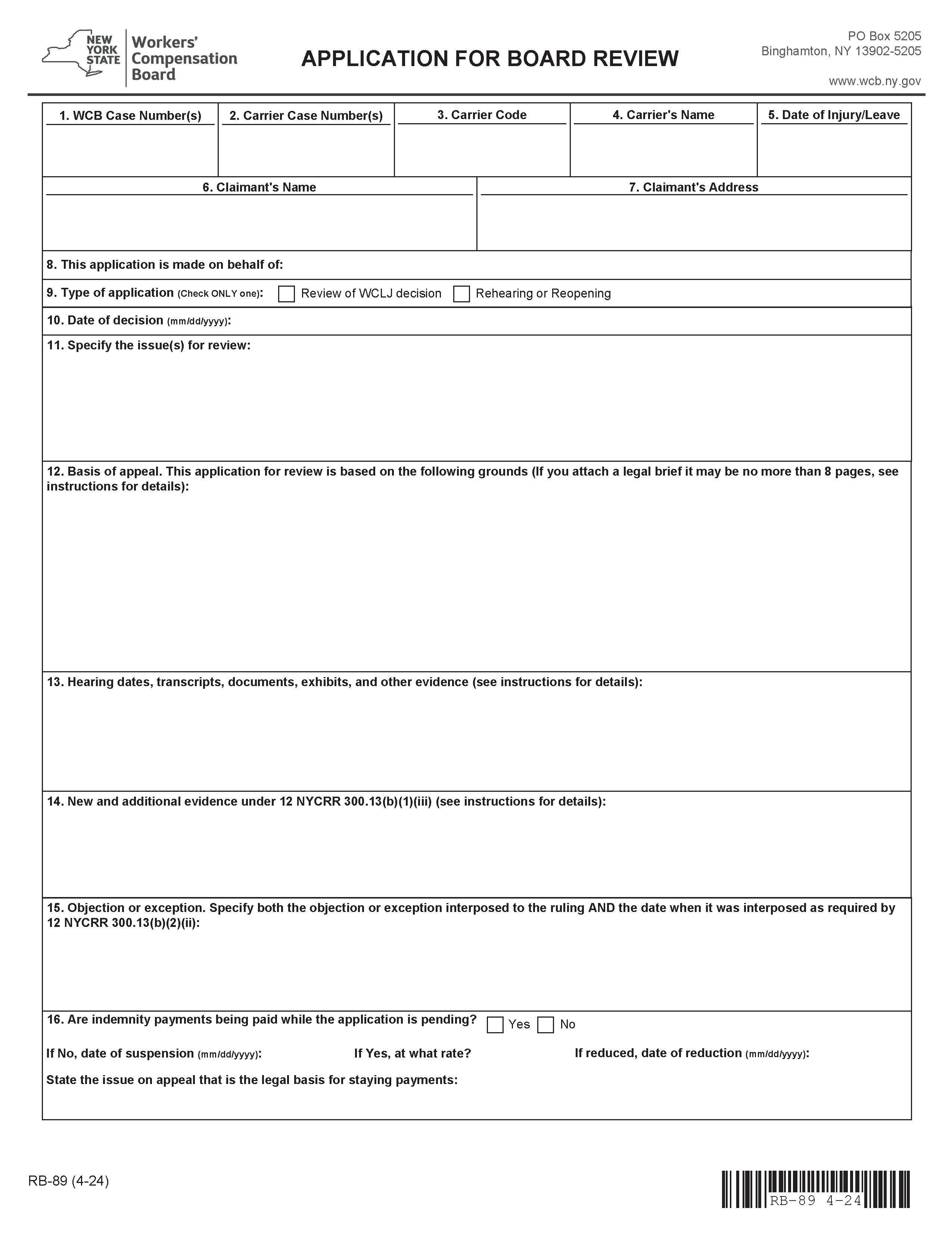 Application For Board Review {RB-89} | Pdf Fpdf Docx | New York